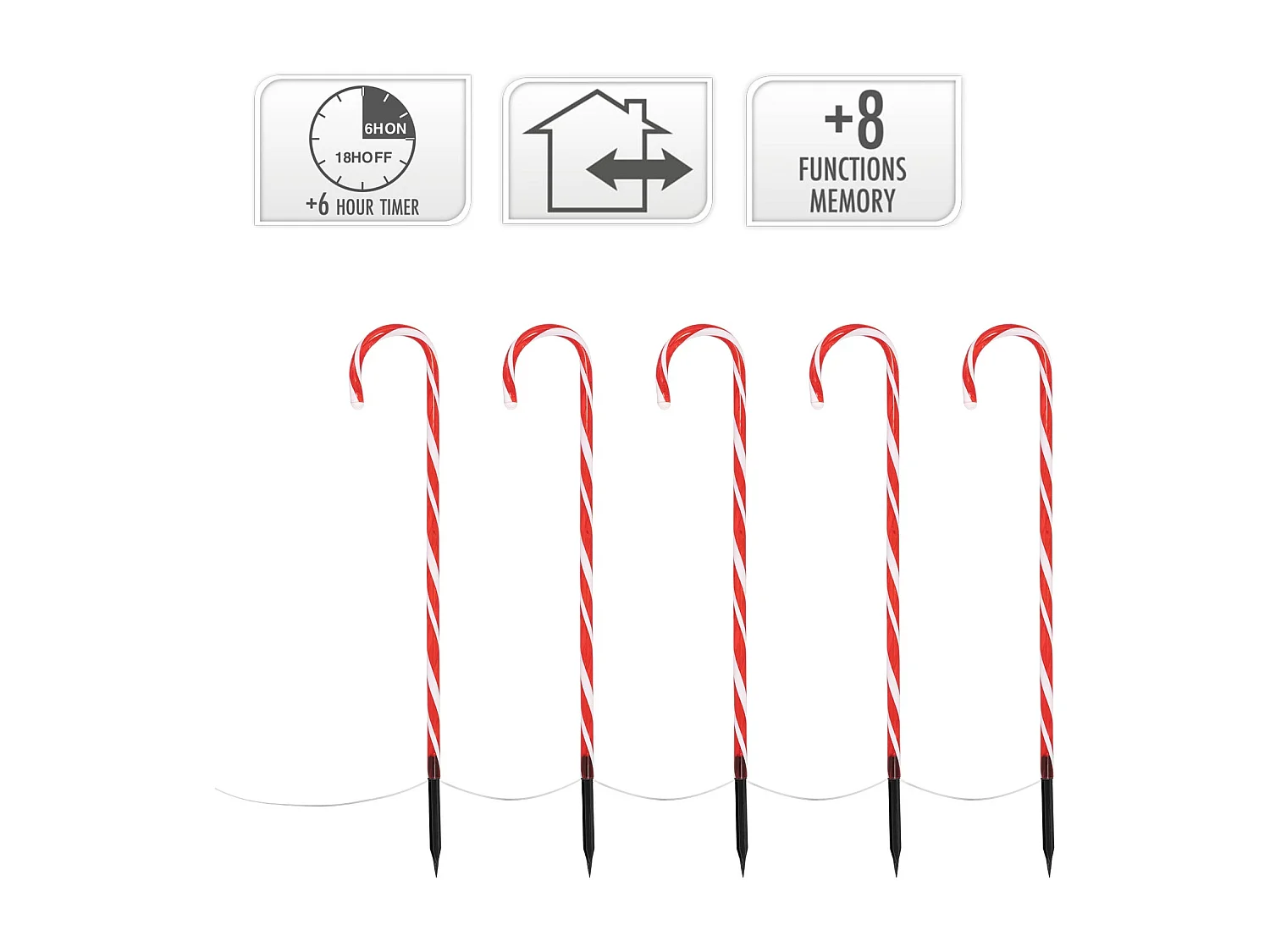 Set 5 bastoncini di zucchero catena di 40 LED bianco caldo decorazione natalizia