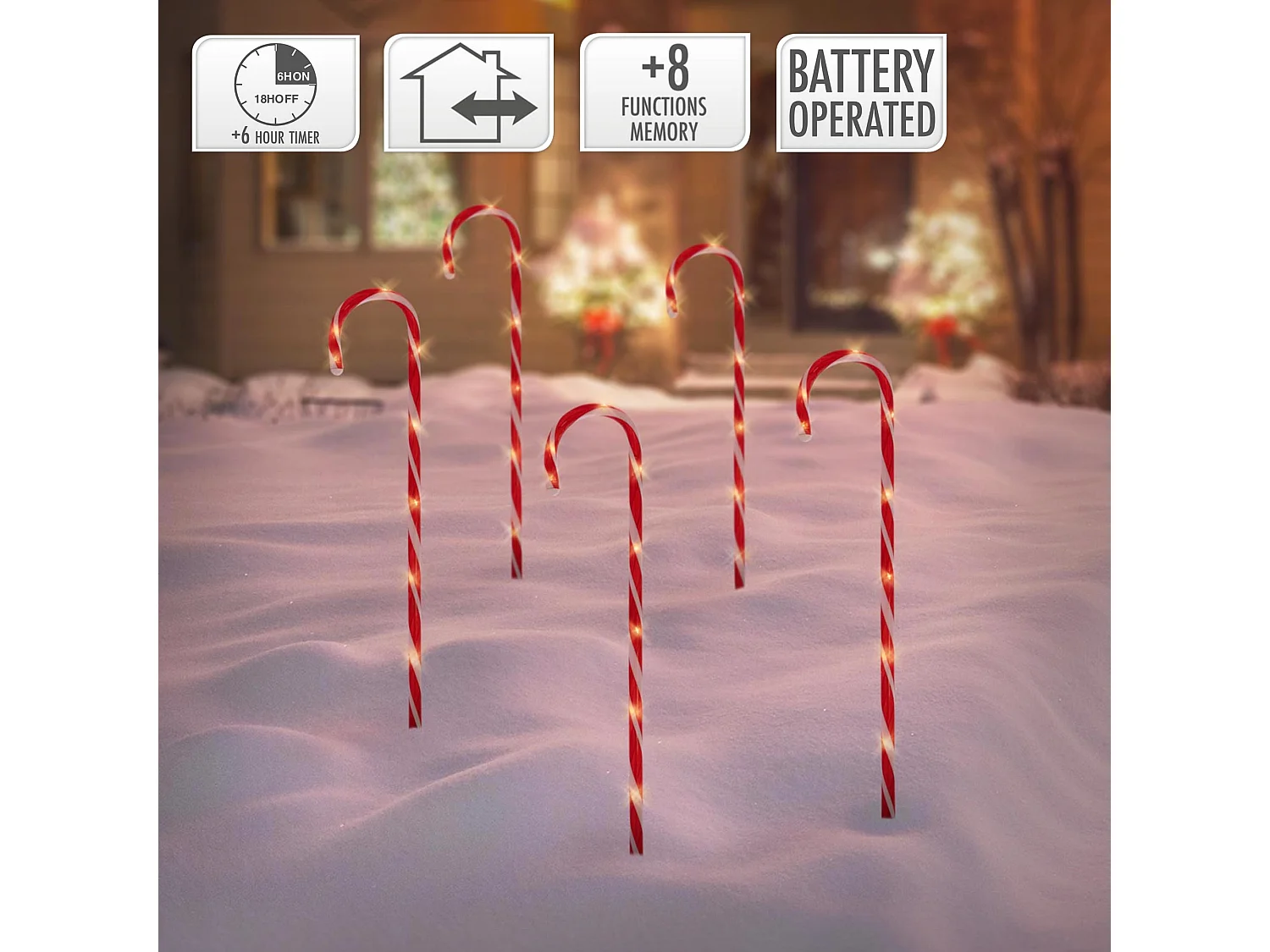 Set 5 bastoncini di zucchero catena di 40 LED bianco caldo decorazione natalizia