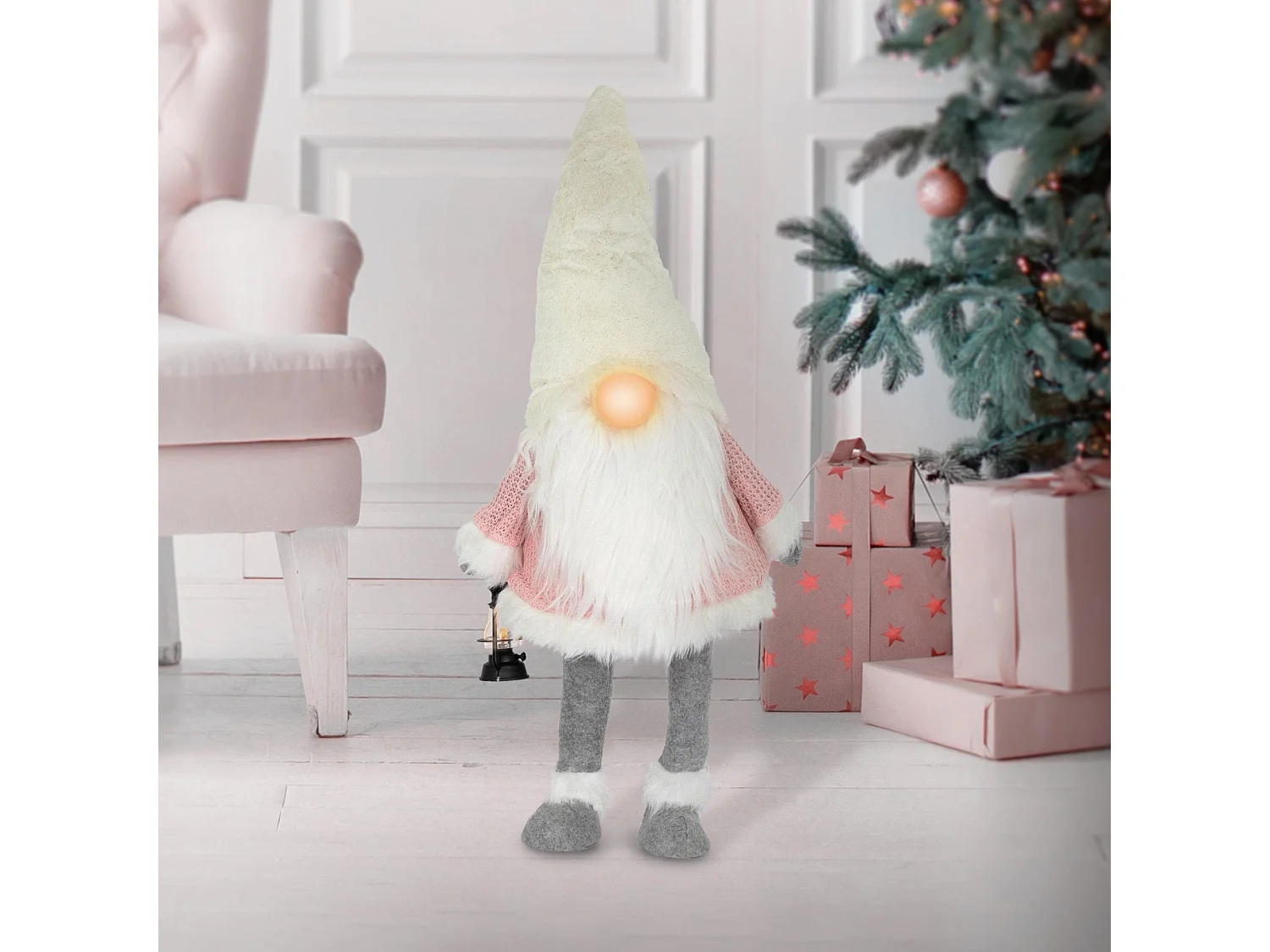 Gnome figurine LED lanterne poupée peluche sans visage ornement Noël 80 cm