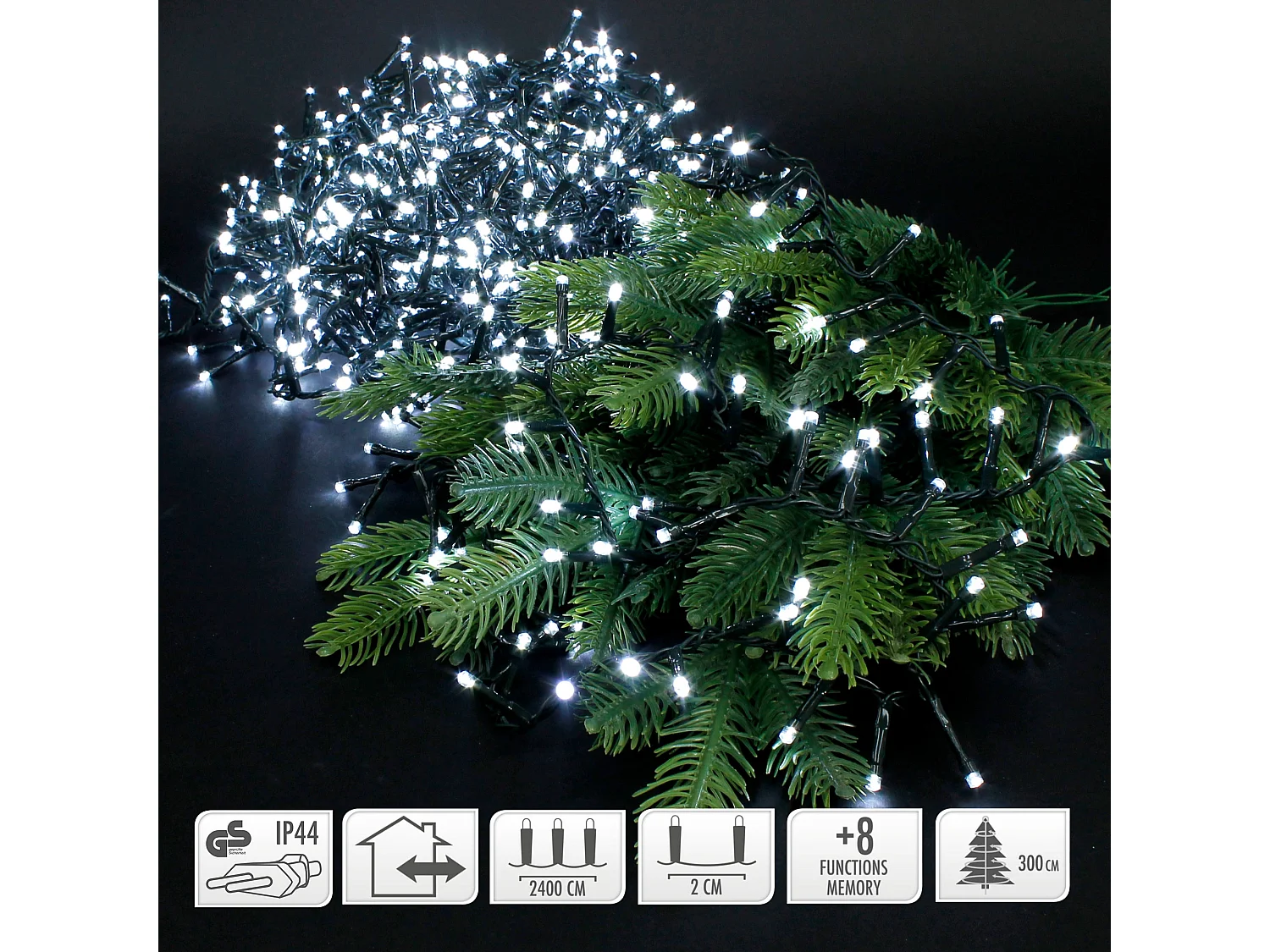 Guirlande lumineuse pour arbre Noël 1200 LED blanc froid 24m intérieur/extérieur