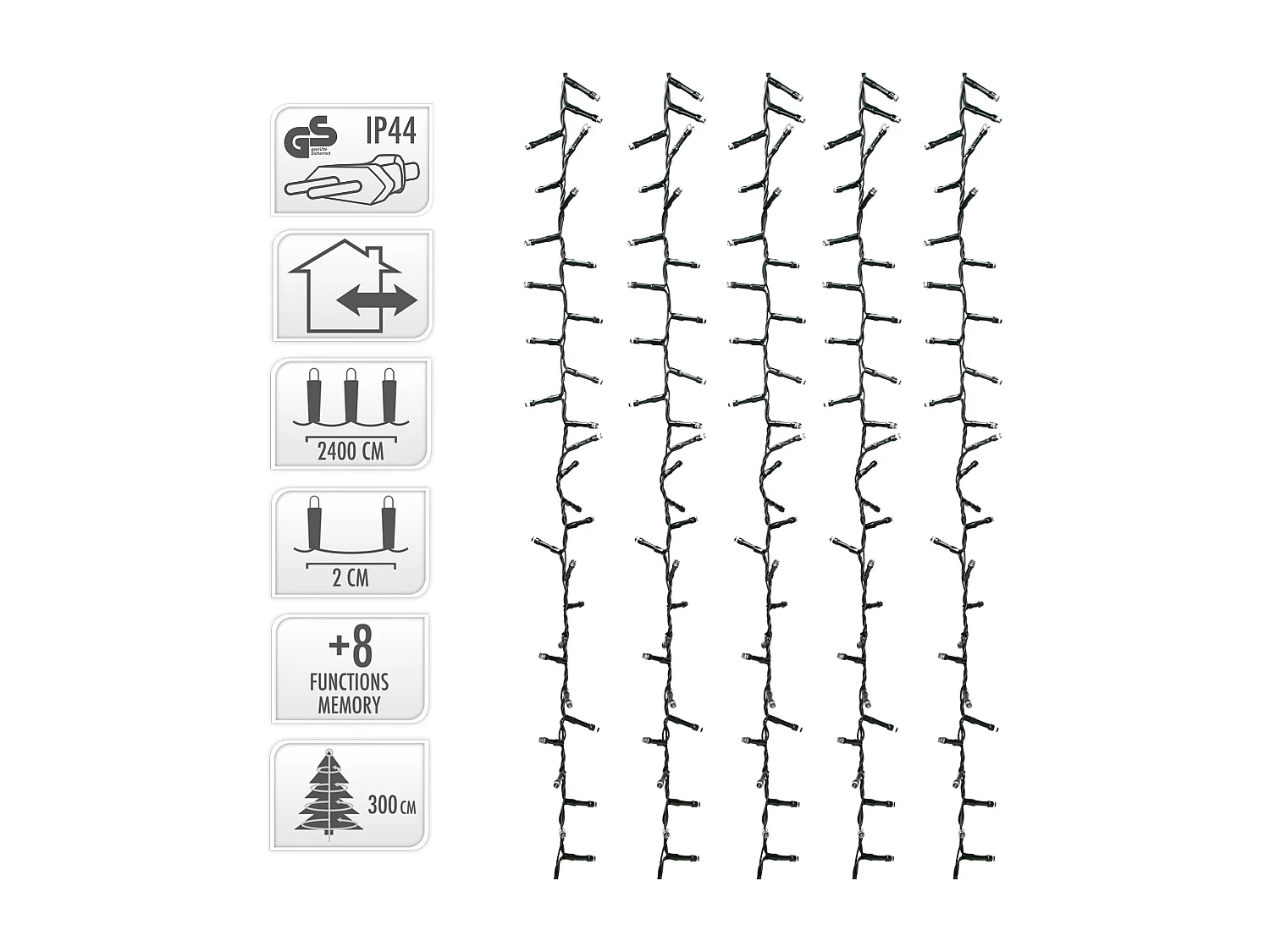 Ghirlanda luminosa 1200 LED 24 m decorazione albero di natale casa giardino IP44