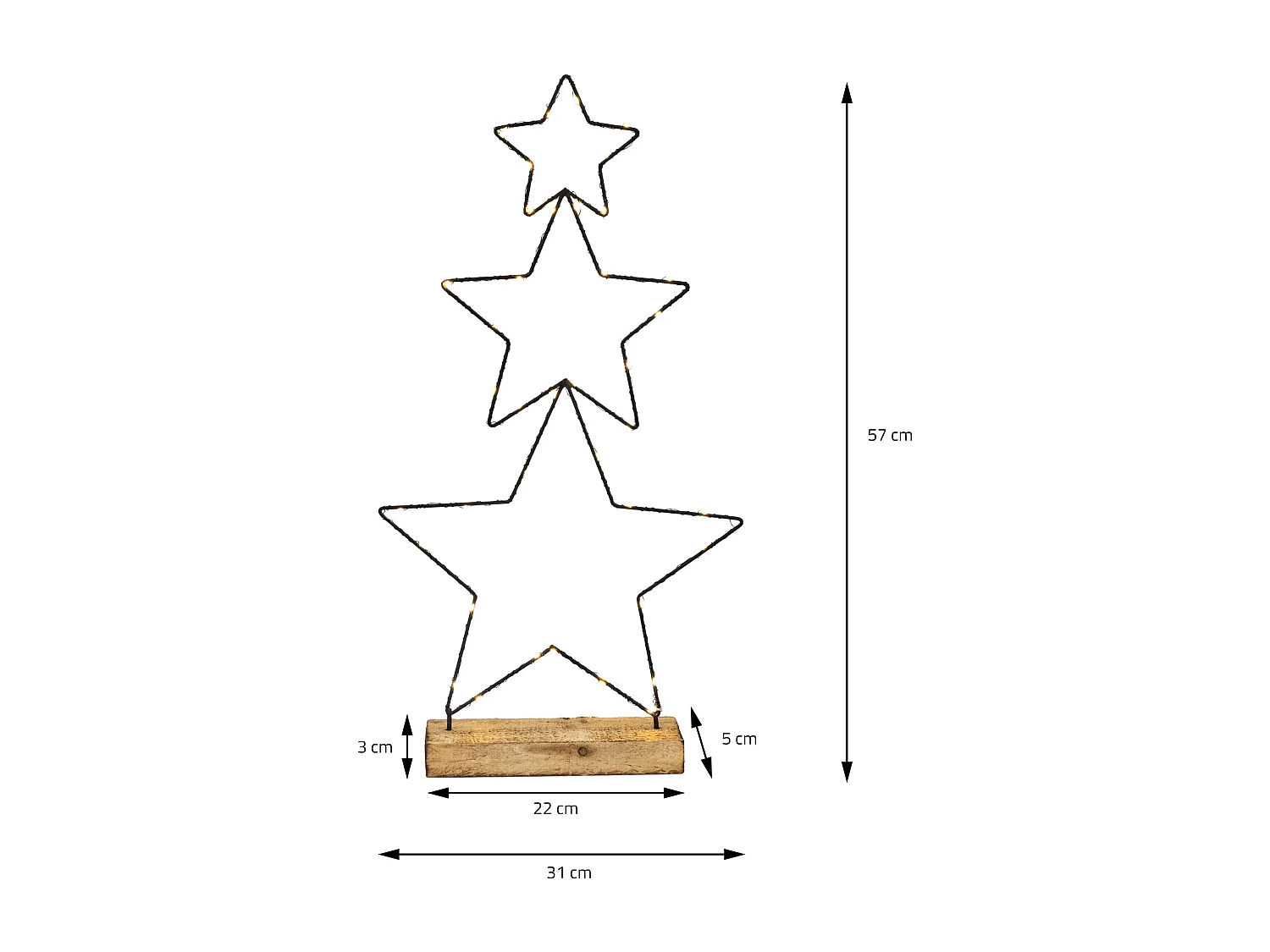 3x Étoiles décoratives de Noël avec 40 LED en métal éclairage blanc chaud 57 cm