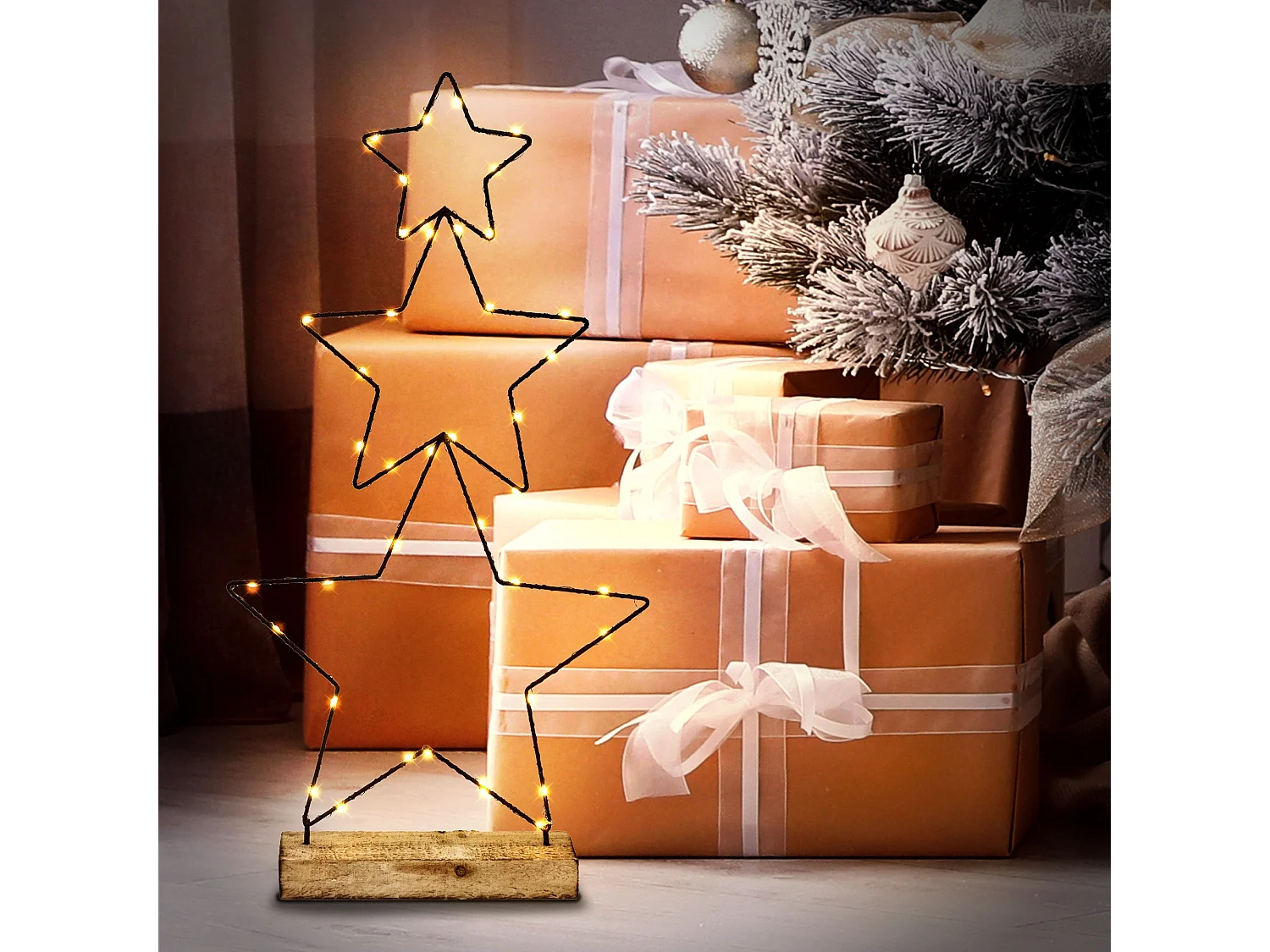 3x Étoiles décoratives de Noël avec 40 LED en métal éclairage blanc chaud 57 cm