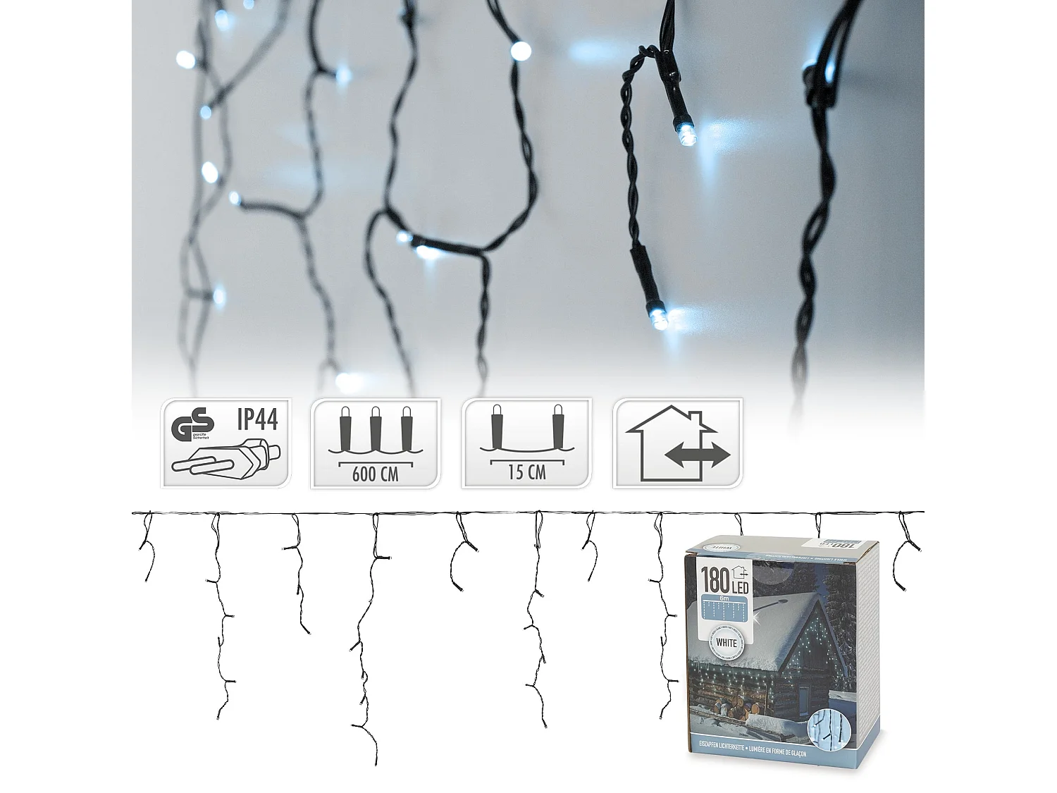 Ghirlanda luminosa con 180 LED bianco freddo decorazione natalizia 6 m IP44 nero