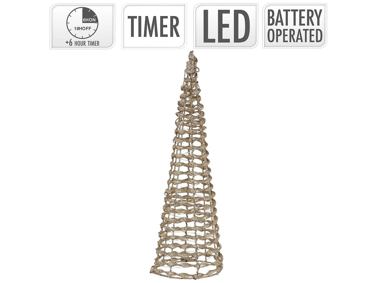 Arbre de Noël cône LED sapin ornement d'hiver décoration en métal de Noël 40 cm
