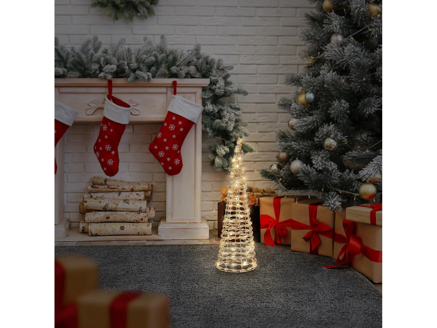 Arbre de Noël cône LED sapin ornement d'hiver décoration en métal de Noël 40 cm