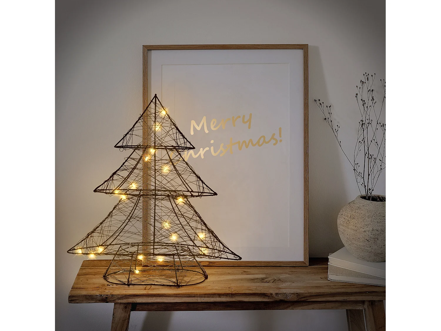 Decorazione mini albero di Natale miniatura con luci LED invernale 28x30cm abete