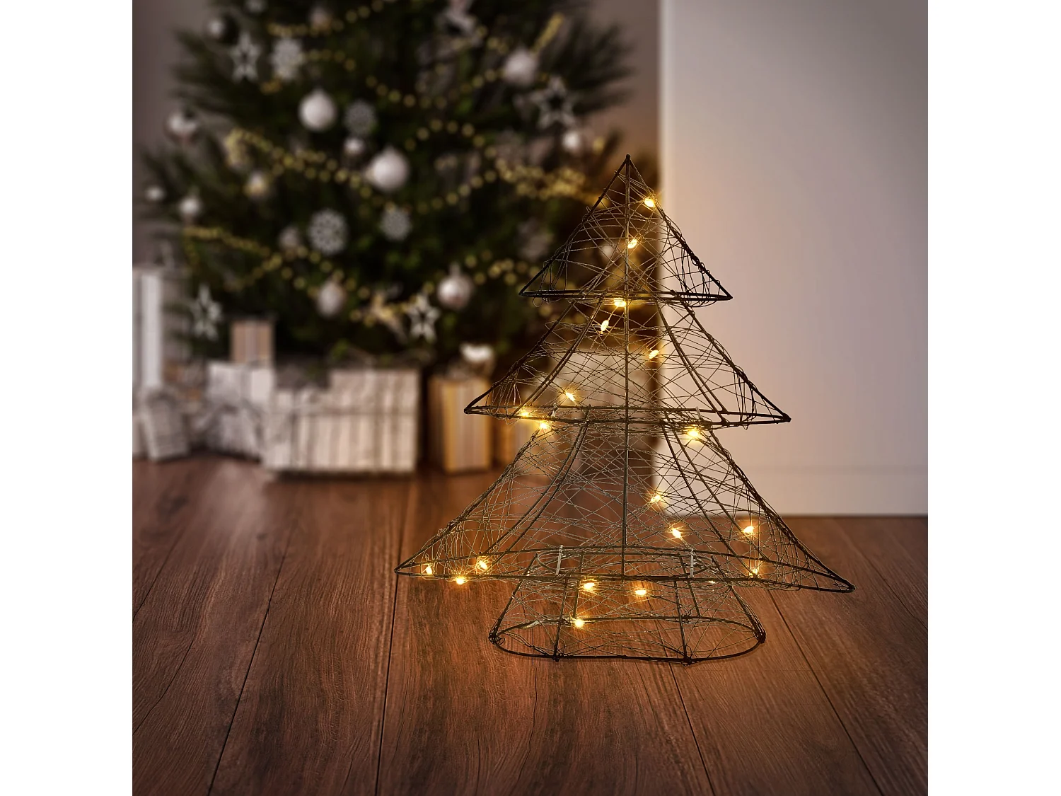 Decorazione mini albero di Natale miniatura con luci LED invernale 28x30cm abete