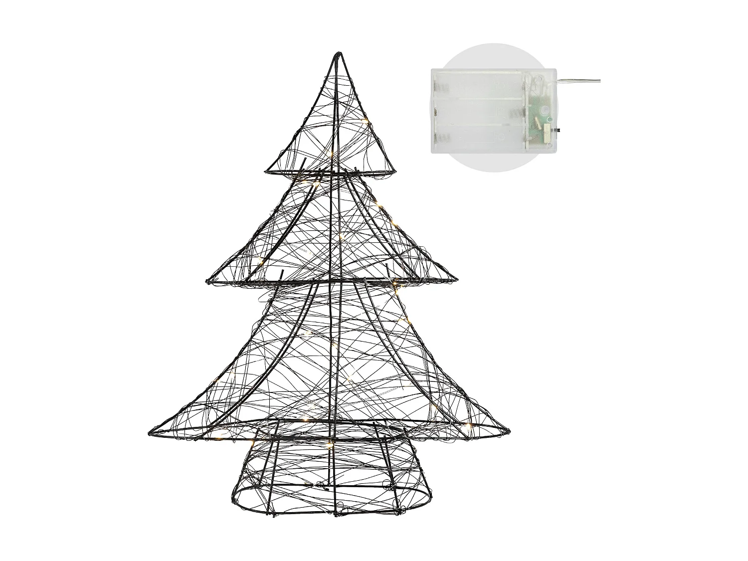 ECD Germany LED Deko Baum Weihnachten 30LED warmweiß, 40cm, aus Metall, Schwarz, Timer, Innen, batteriebetrieben, Weihnachtsbaum Lichterbaum Tanne