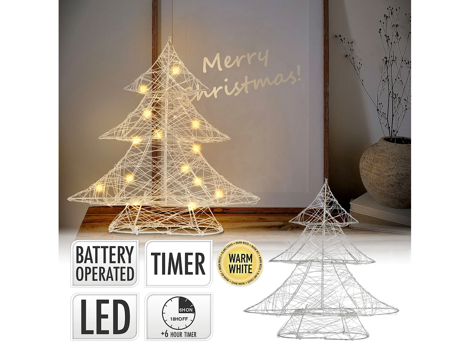 Árbol de navidad decorativo 30 cm con LEDs arbolito plateado ornamental de metal