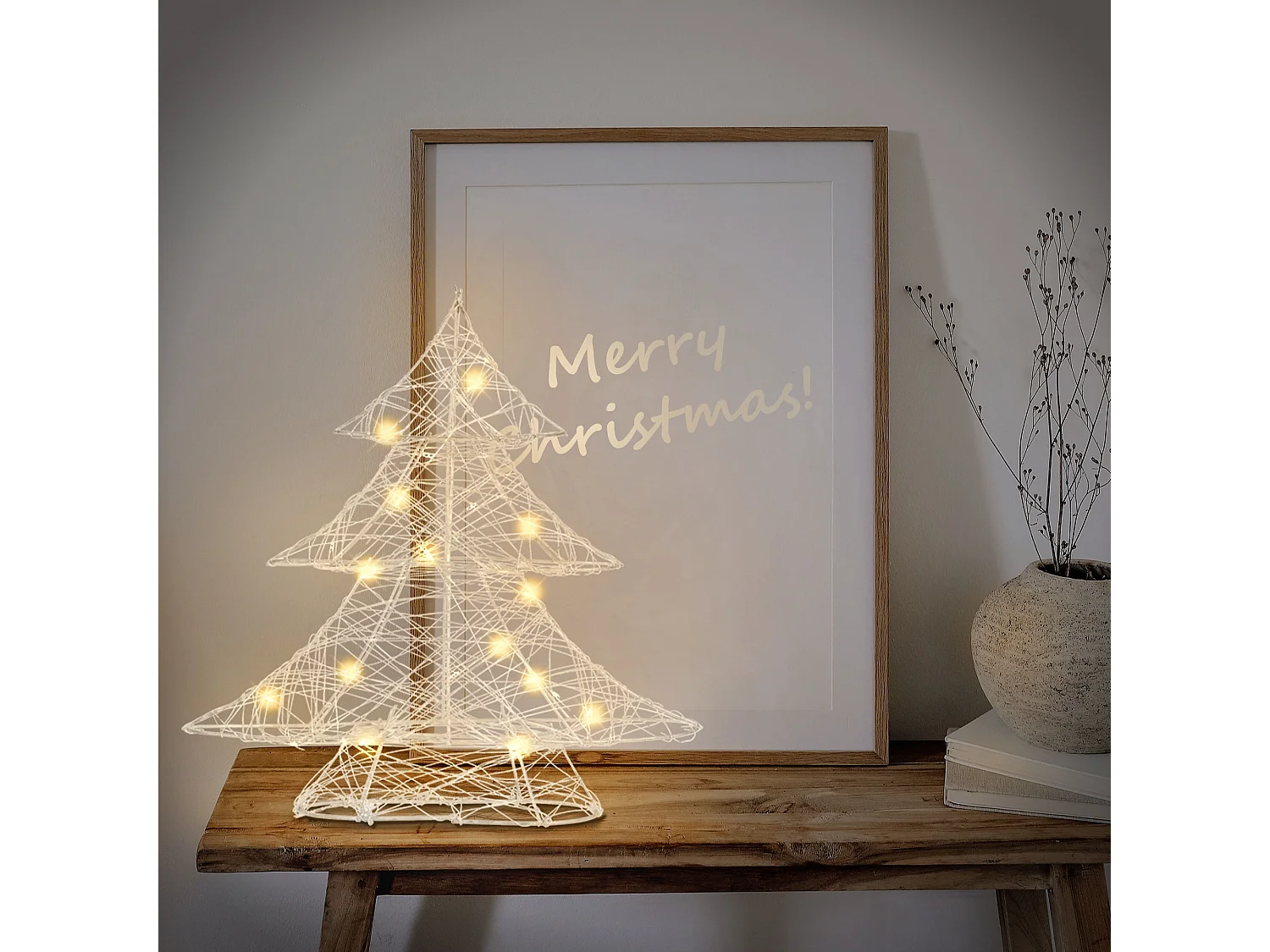 Árbol de navidad decorativo 30 cm con LEDs arbolito plateado ornamental de metal