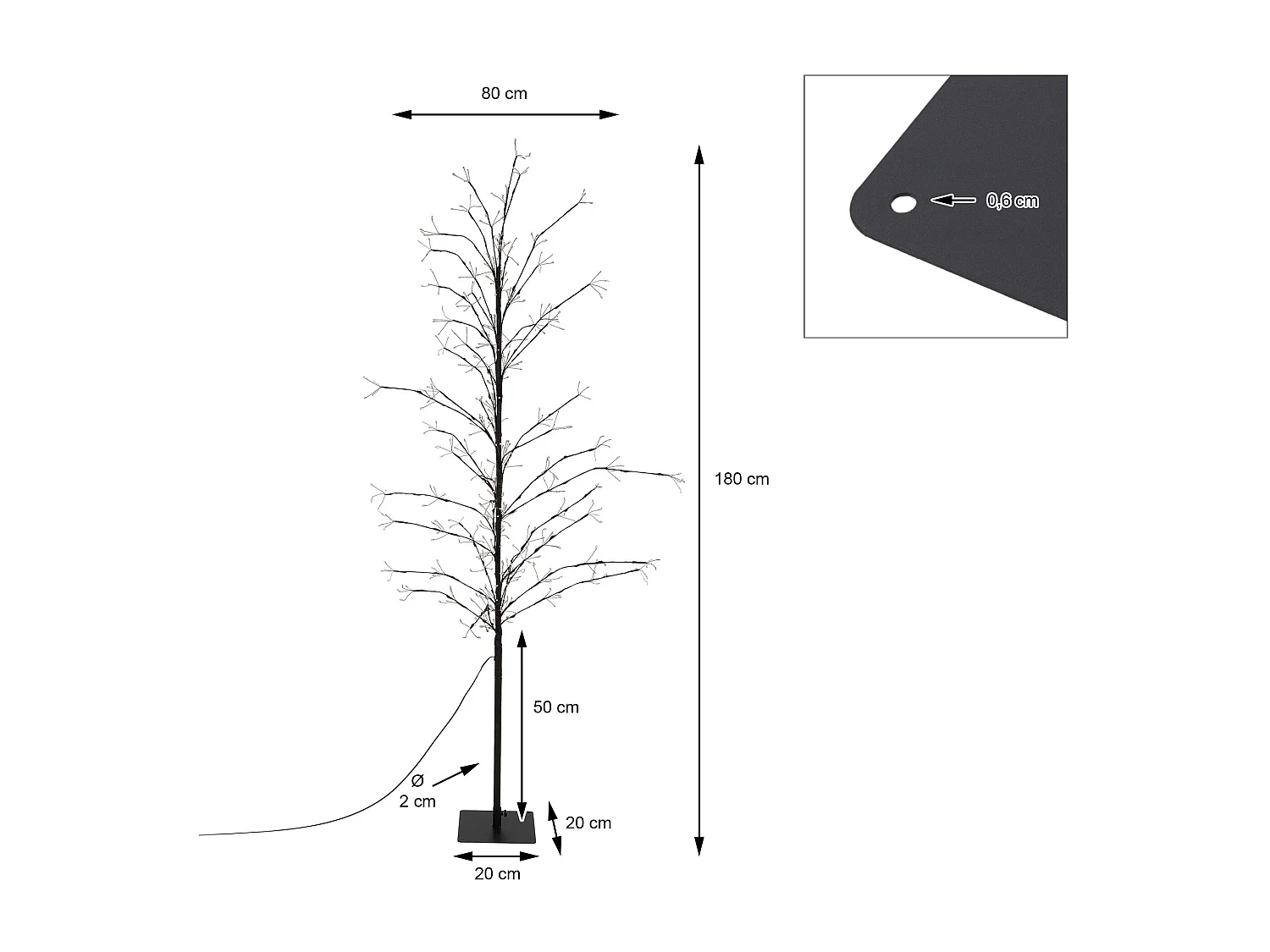 Albero artificiale decorazione con 480 LED bianco caldo con timer 180 cm IP44