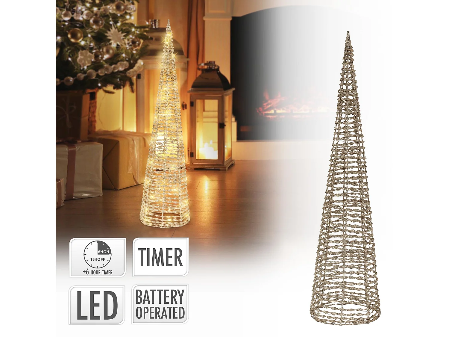 Arbre de Noël cône LED sapin ornement d'hiver décoration en métal de Noël 80 cm