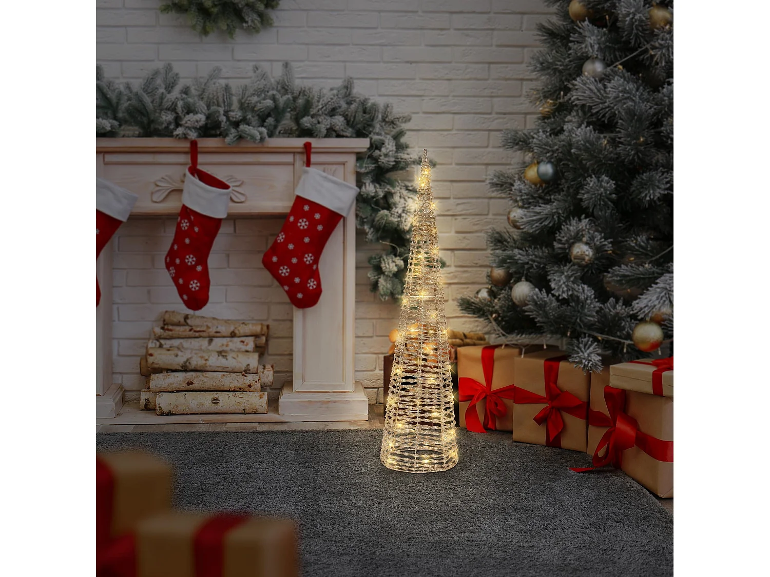 Arbre de Noël cône LED sapin ornement d'hiver décoration en métal de Noël 80 cm