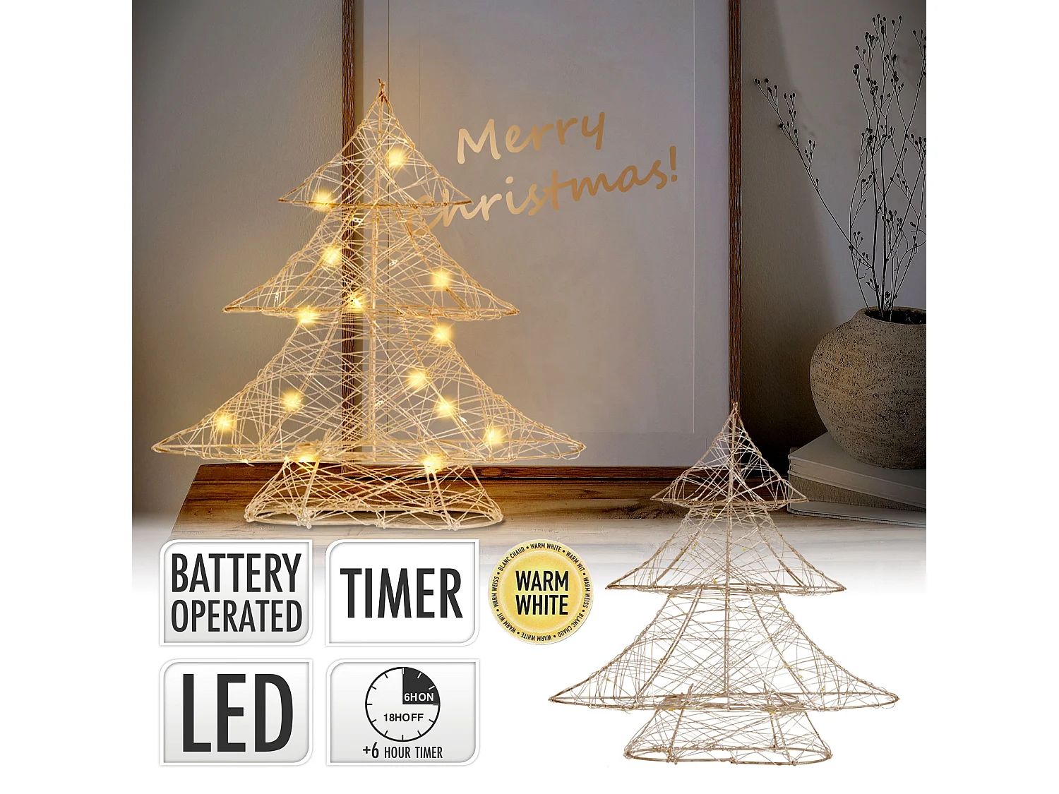 Sapin de Noël métallique 20 LED arbre lumineux décoration d'hiver 28 x 30  cm