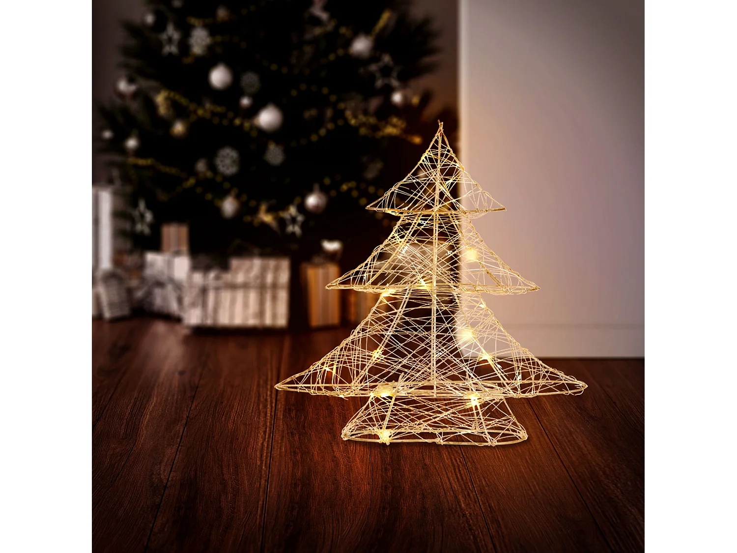 Sapin de Noël métallique 20 LED arbre lumineux décoration d'hiver 28 x 30  cm