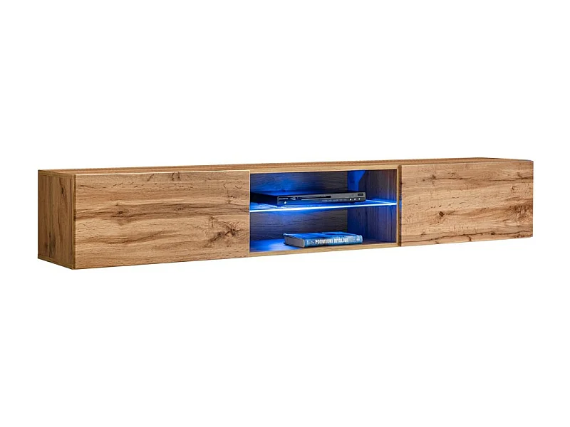 Mobile porta TV sospeso 180cm con 2 porte e nicchie illuminate. Mobile colore quercia Wotan. Collezione SWITCH.