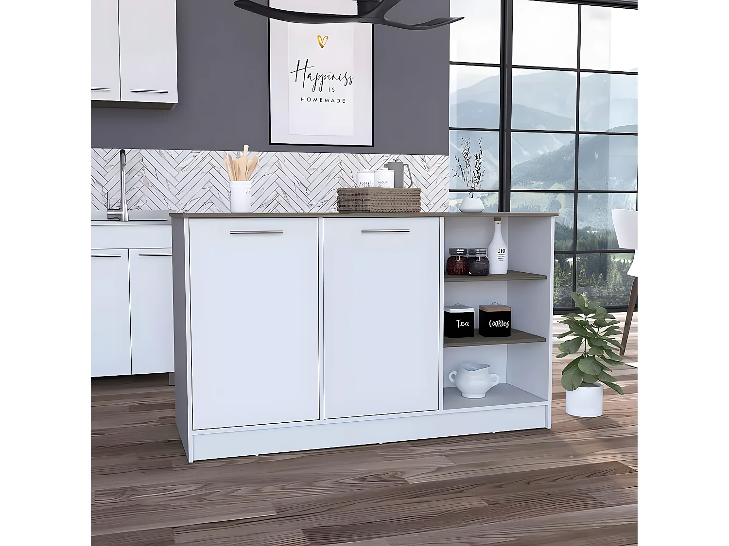 Isla de Cocina Ginger con Almacenamiento Espacioso y Encimera ,90.57 cm  X 149.98 cm  X 66.97 cm  , Multicolor