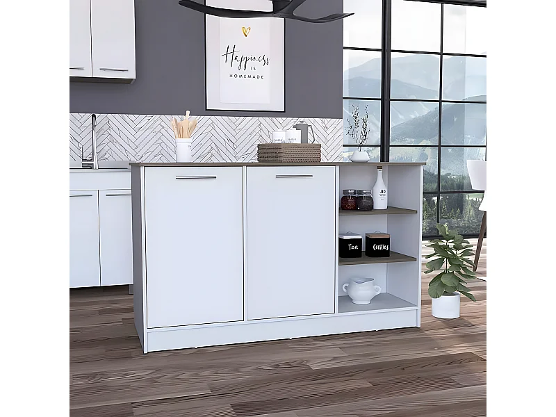 Isla de Cocina Ginger con Almacenamiento Espacioso y Encimera ,90.57 cm  X 149.98 cm  X 66.97 cm  , Multicolor