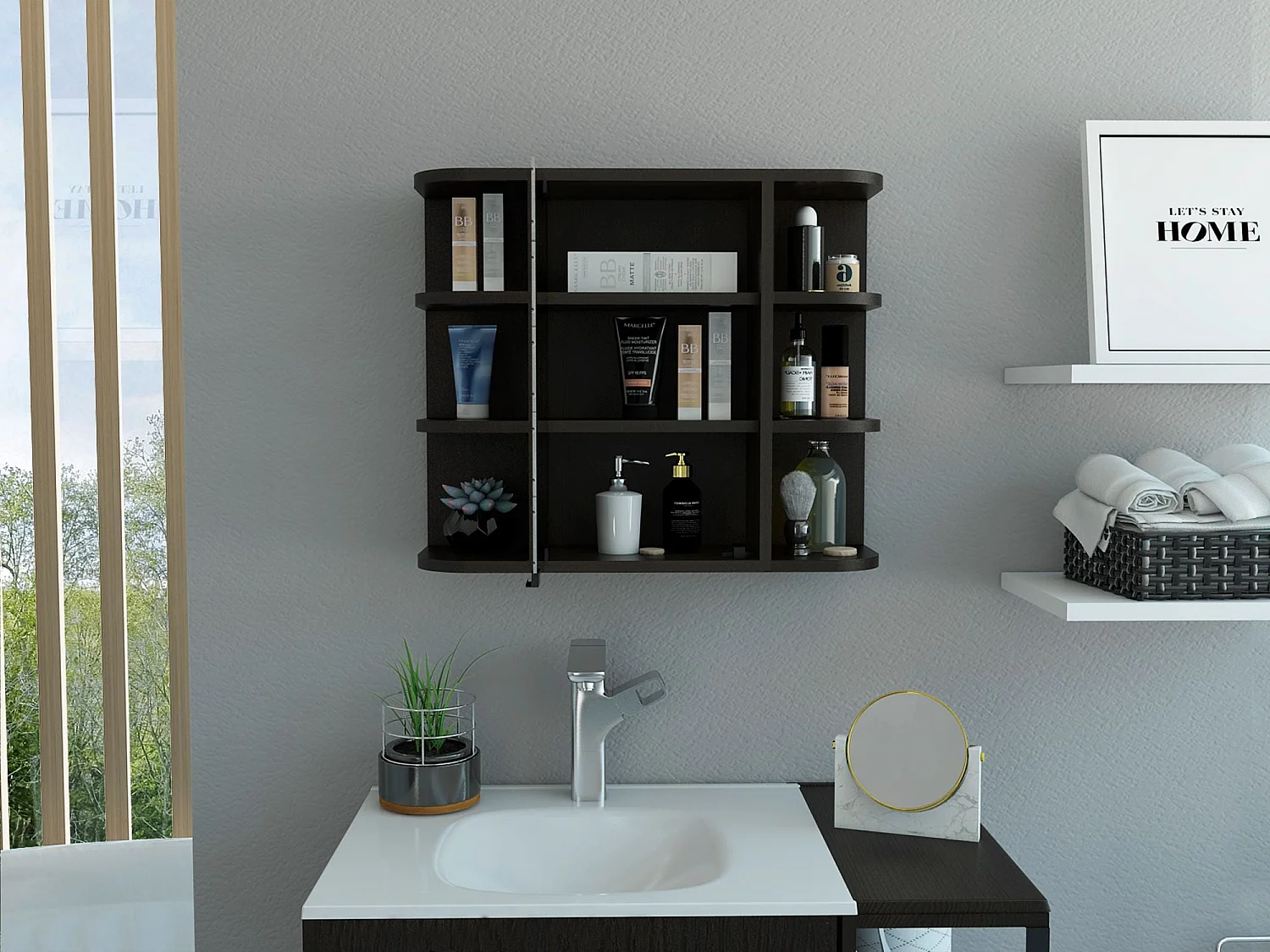 Armario de Pared para Baño Milán con Estantes y Espejo , 49.98 cm  X 59.99 cm  X 18.99 cm  , Negro
