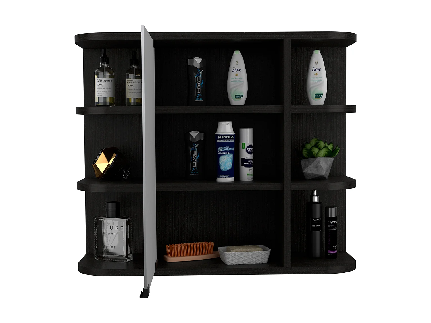 Armario de Pared para Baño Milán con Estantes y Espejo , 49.98 cm  X 59.99 cm  X 18.99 cm  , Negro