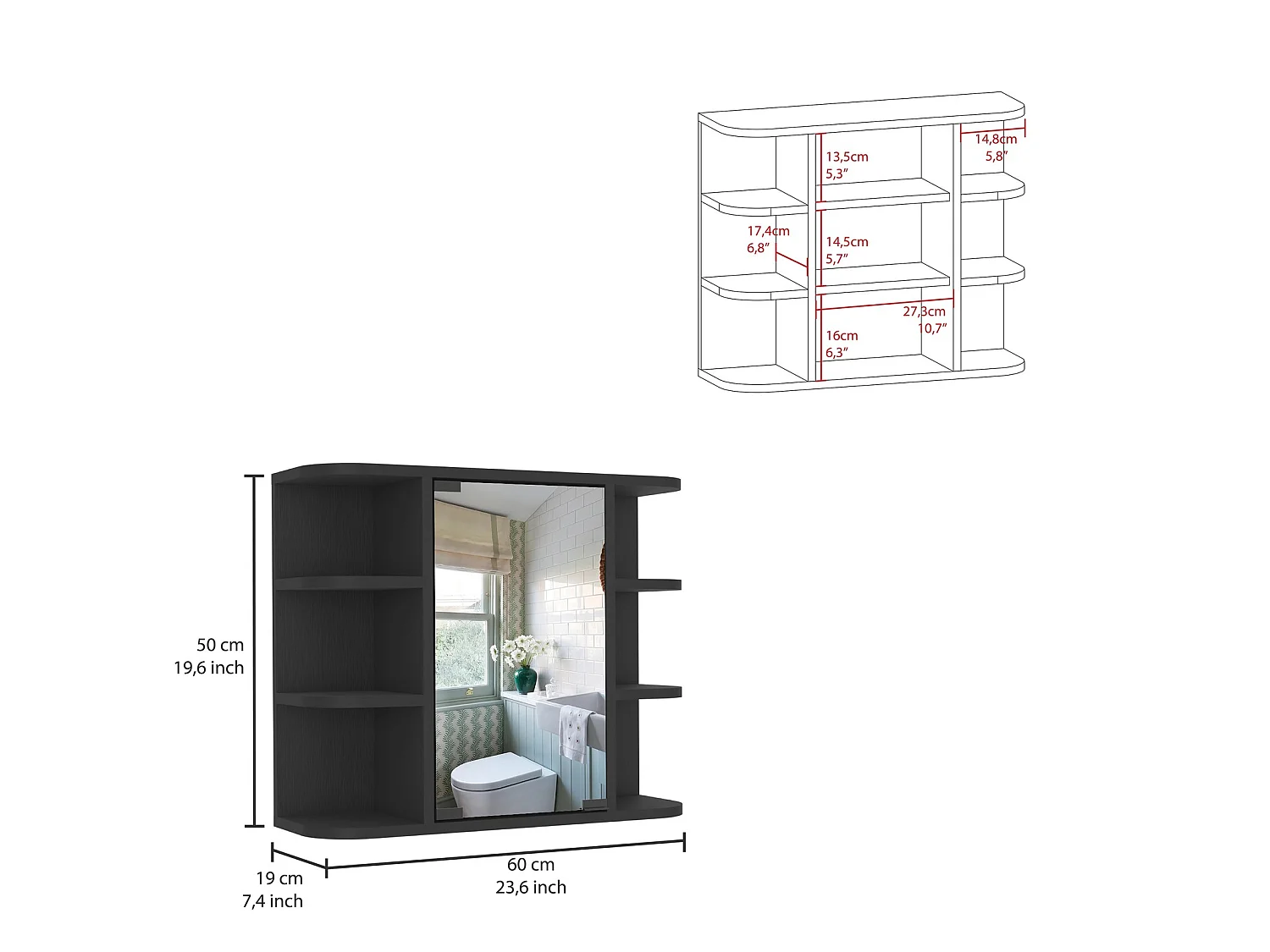 TUHOME CONCEPT Armoire murale de salle de bain Milan de 60 cm, wengé