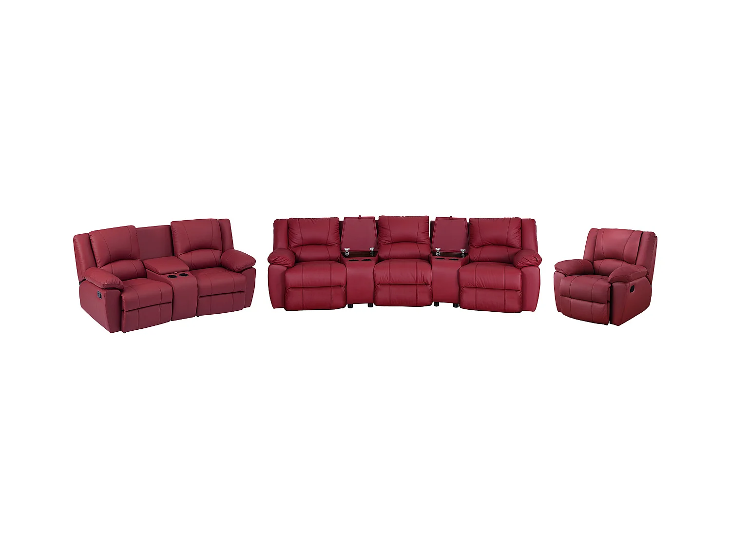 Canapé 3 places 2 places et fauteuil relax en cuir de vachette rouge AROMA