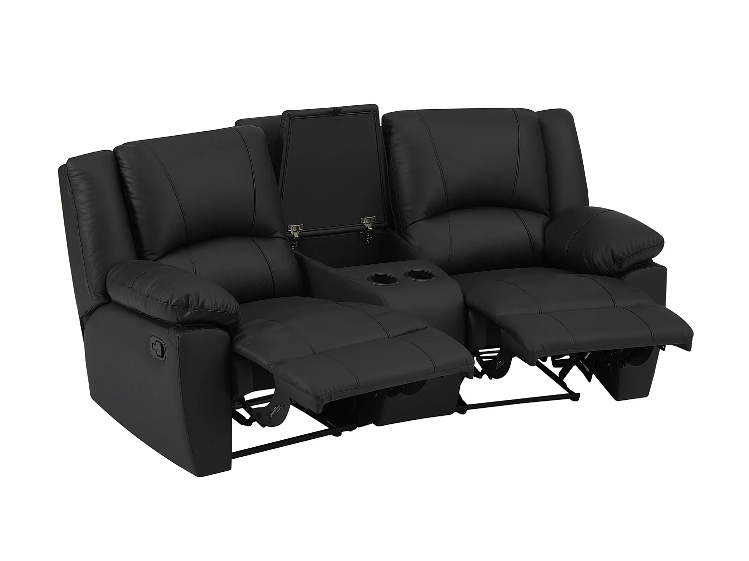 Canapé 3 places 2 places et fauteuil relax en cuir de vachette noir AROMA