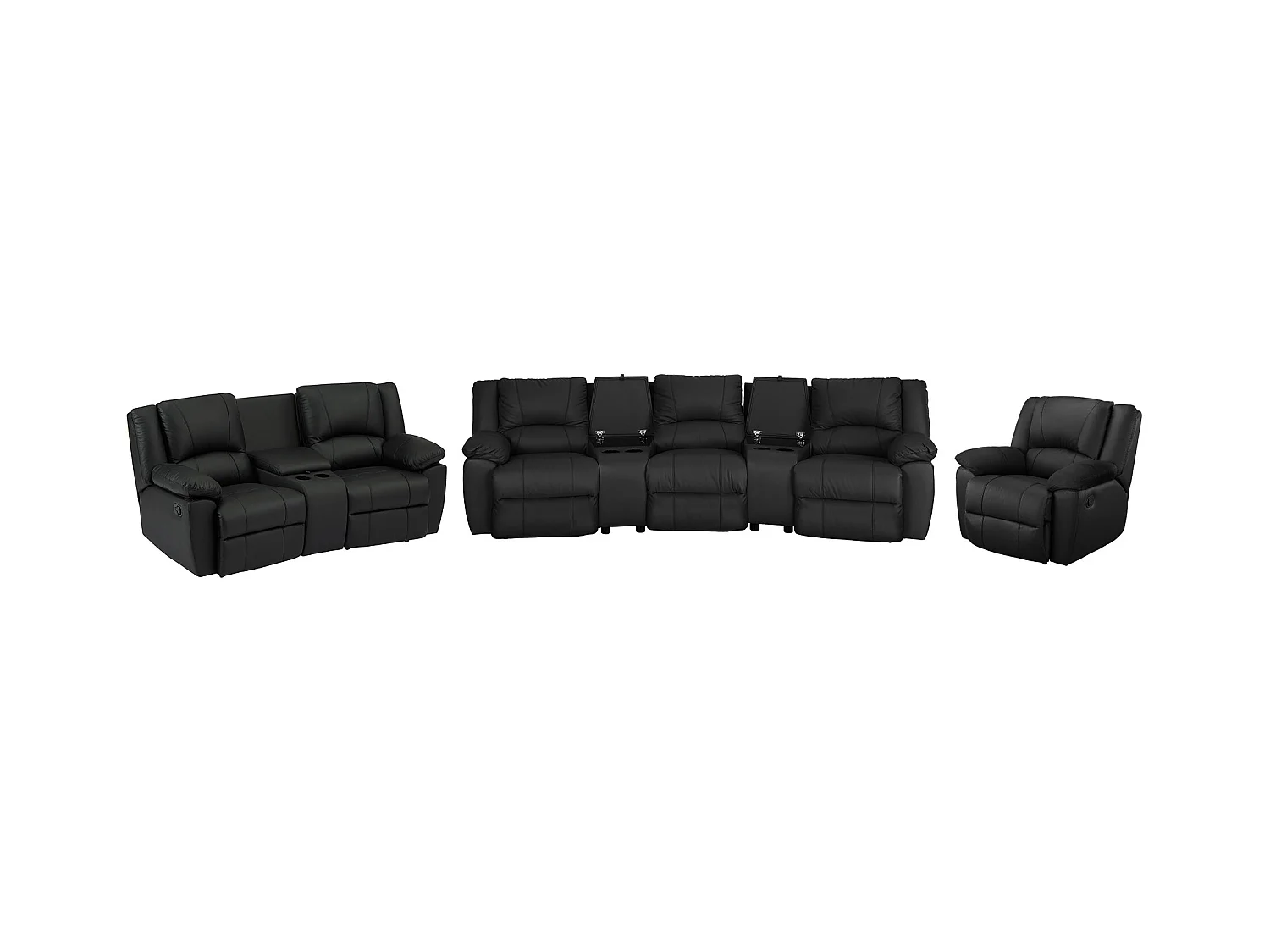Canapé 3 places 2 places et fauteuil relax en cuir de vachette noir AROMA