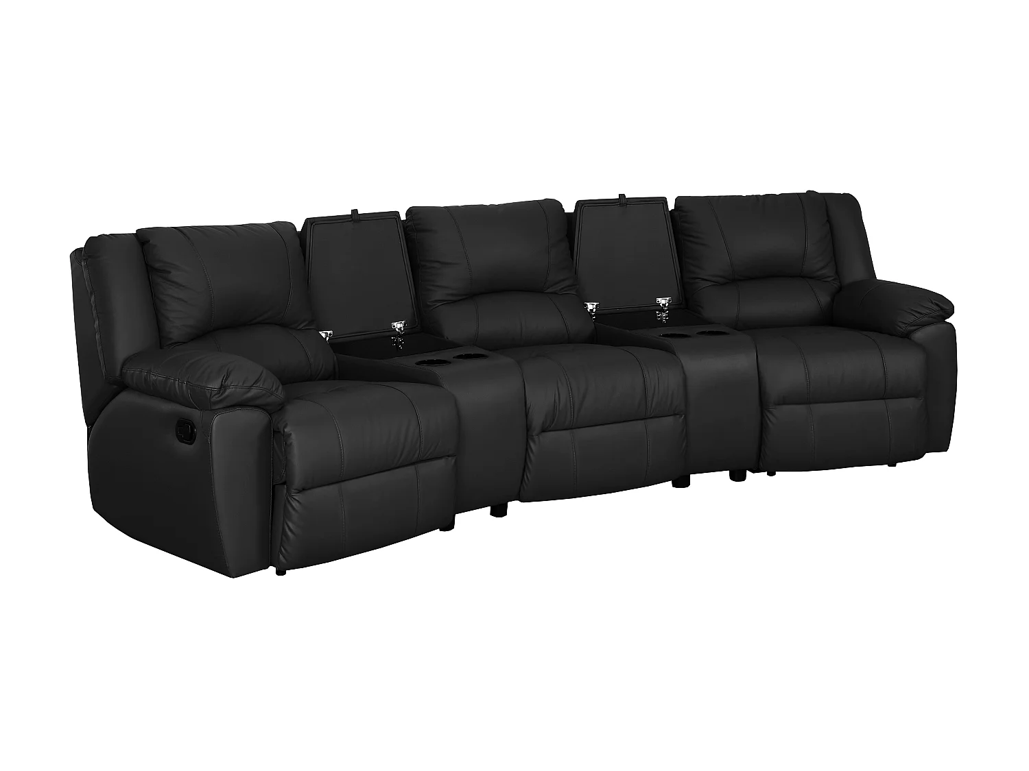 Canapé 3 places 2 places et fauteuil relax en cuir de vachette noir AROMA