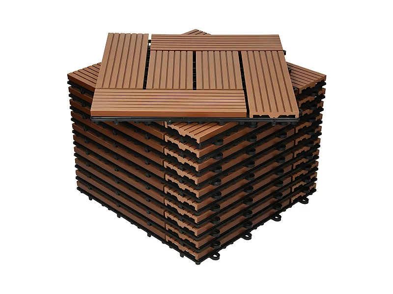 WPC carreaux de sol 30x30 cm 4m² mosaïque pour jardin piscine patio marron clair