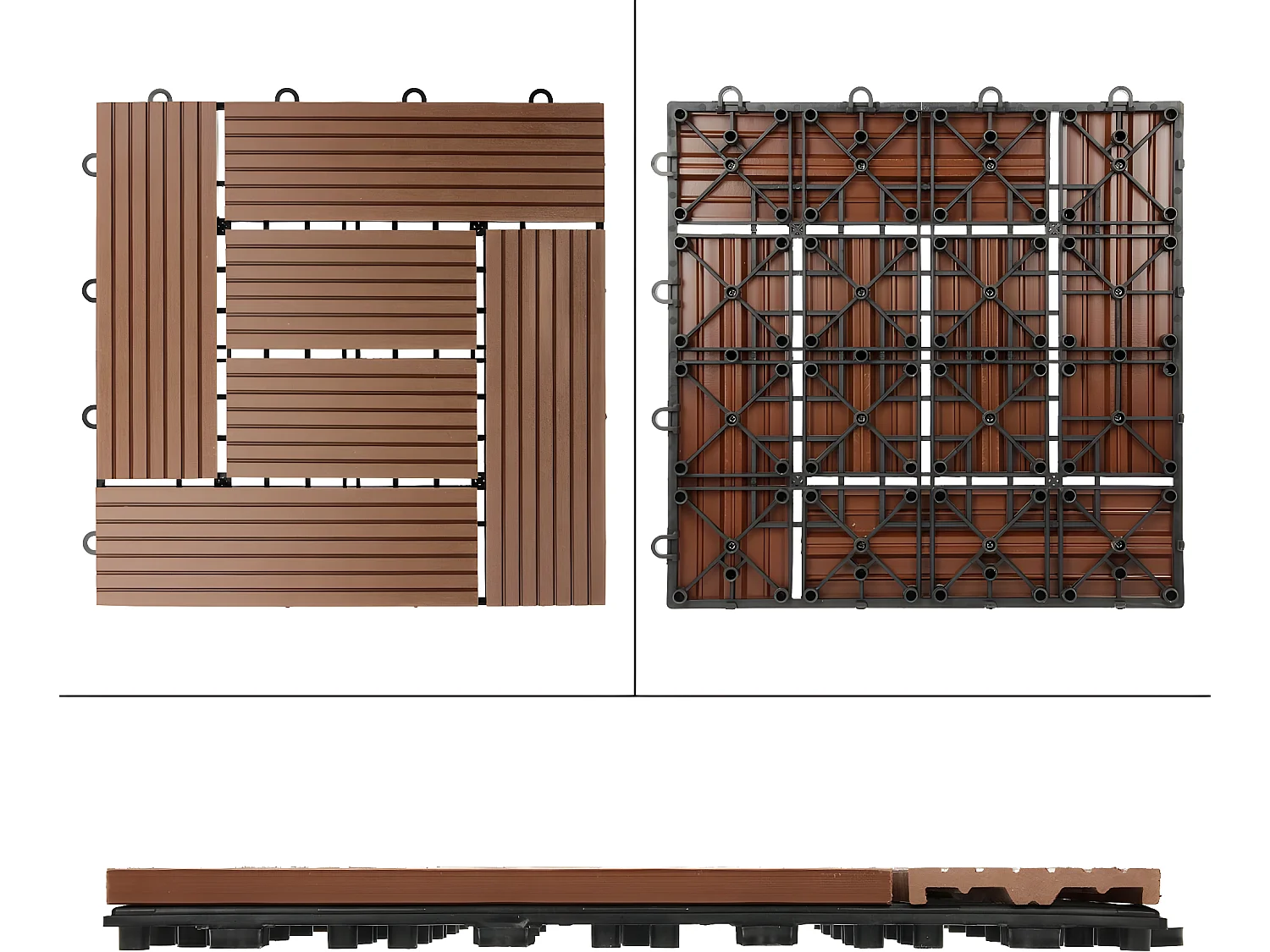 WPC carreaux de sol 30x30 cm 4m² mosaïque pour jardin piscine patio marron clair