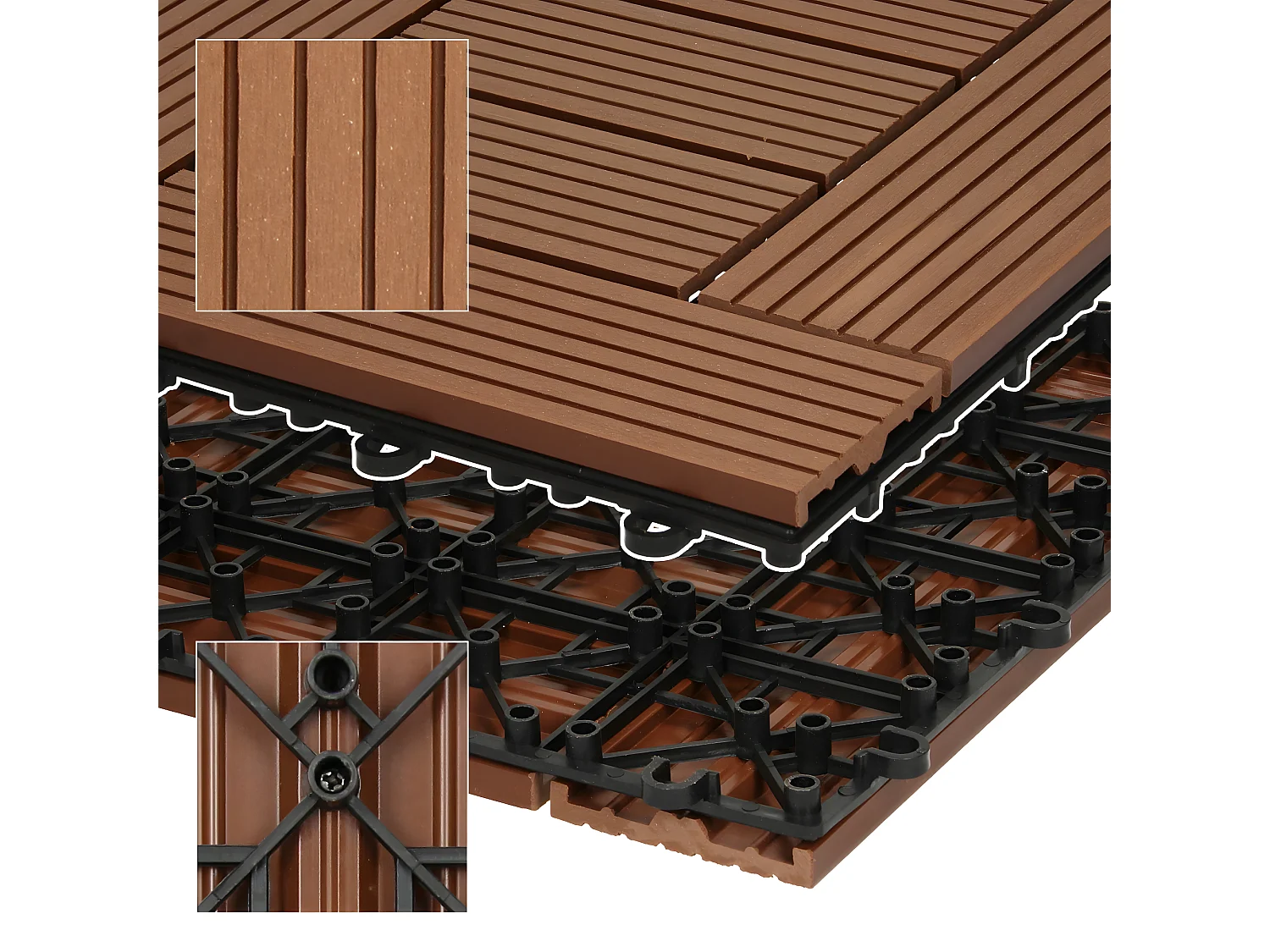 WPC carreaux de sol 30x30 cm 4m² mosaïque pour jardin piscine patio marron clair