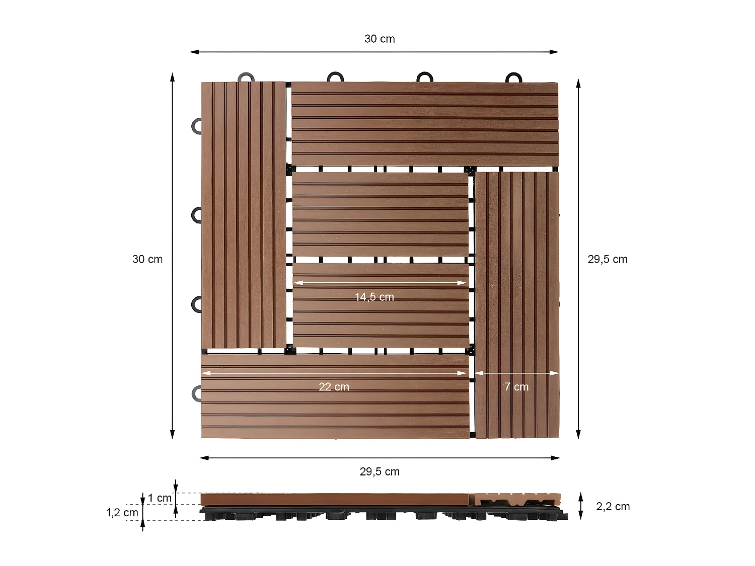 WPC carreaux de sol 30x30 cm 4m² mosaïque pour jardin piscine patio marron clair