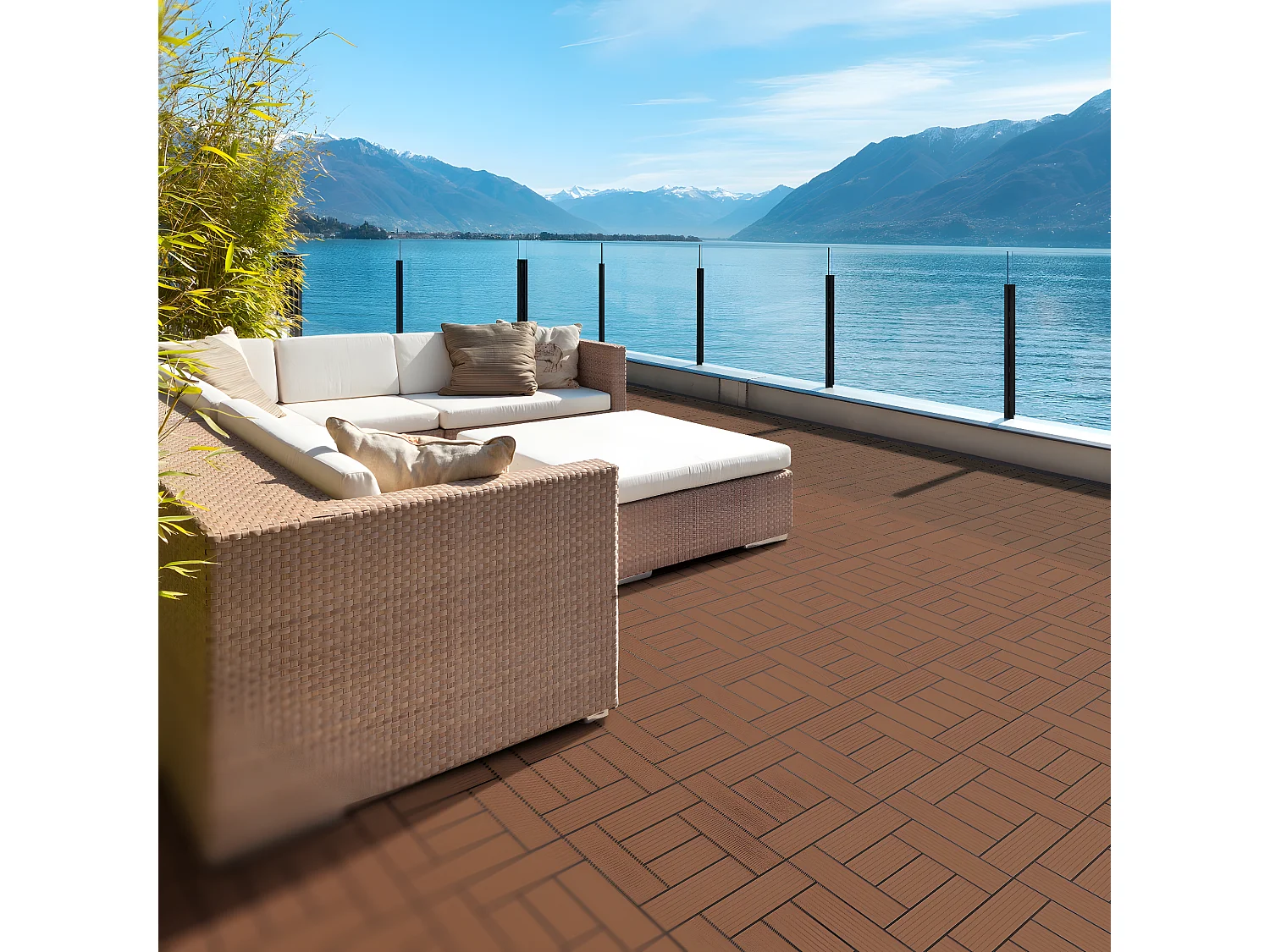 WPC carreaux de sol 30x30 cm 4m² mosaïque pour jardin piscine patio marron clair