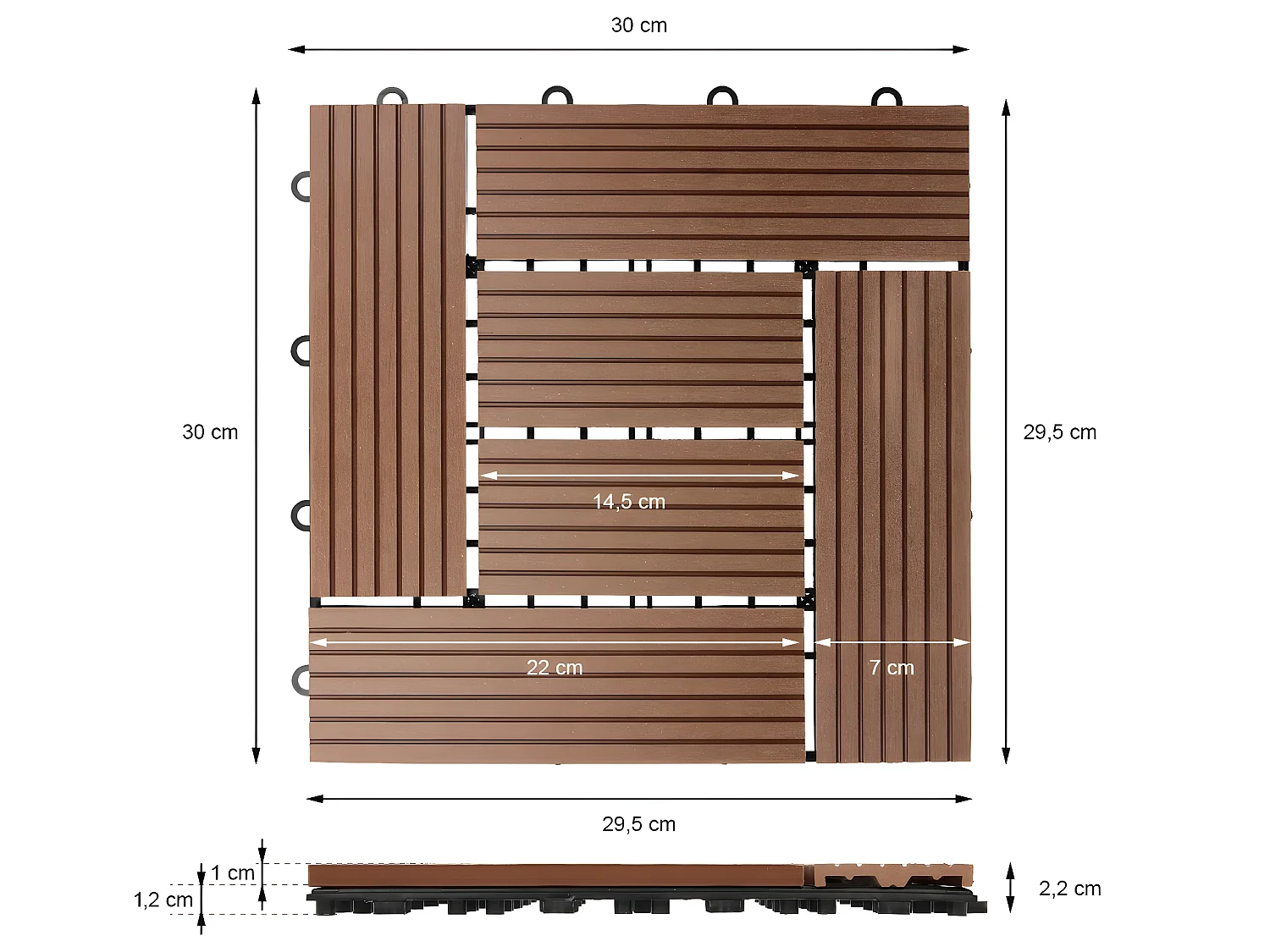 WPC carreaux de sol 30x30 cm 4m² mosaïque pour jardin piscine patio marron clair