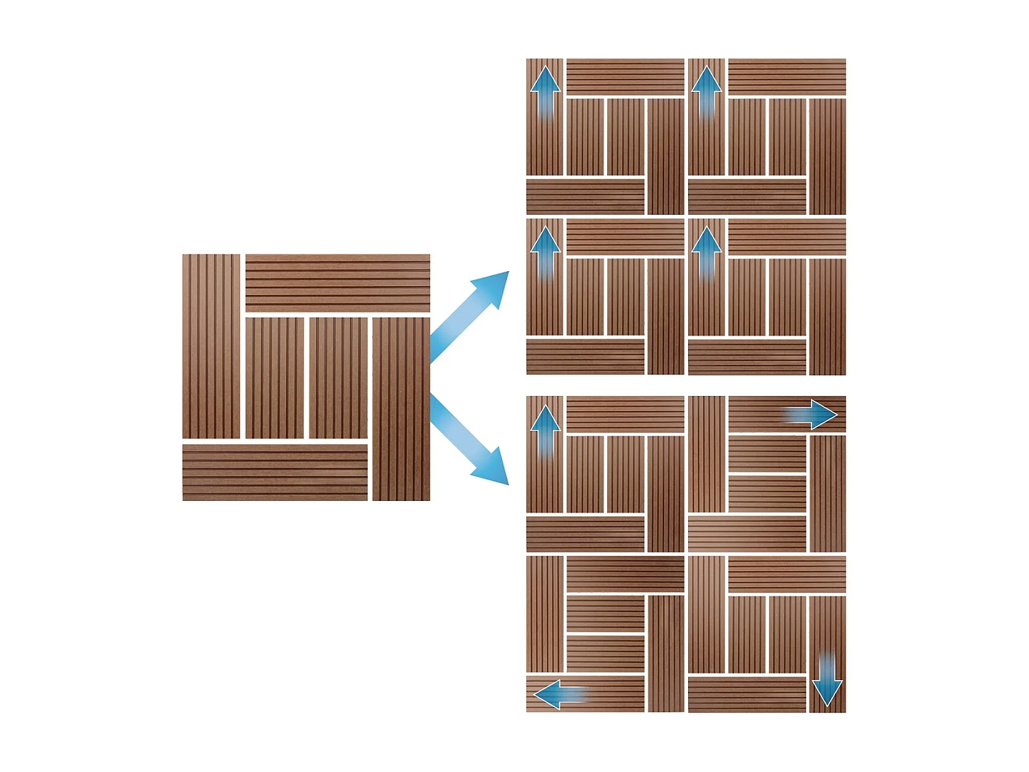 4m² Baldosas WPC 44 azulejos 30x30 cm con sistema de clic, mosaico marrón claro