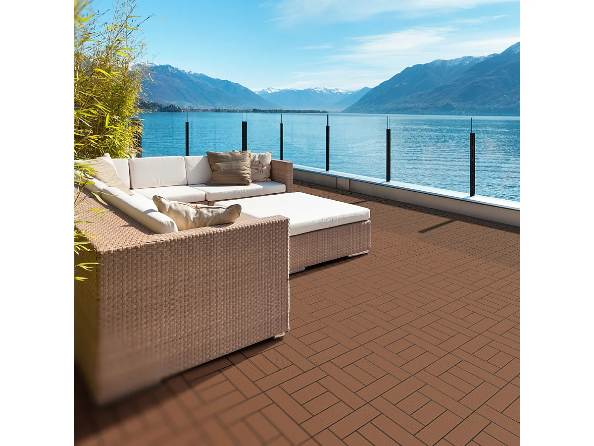 4m² Baldosas WPC 44 azulejos 30x30 cm con sistema de clic, mosaico marrón claro