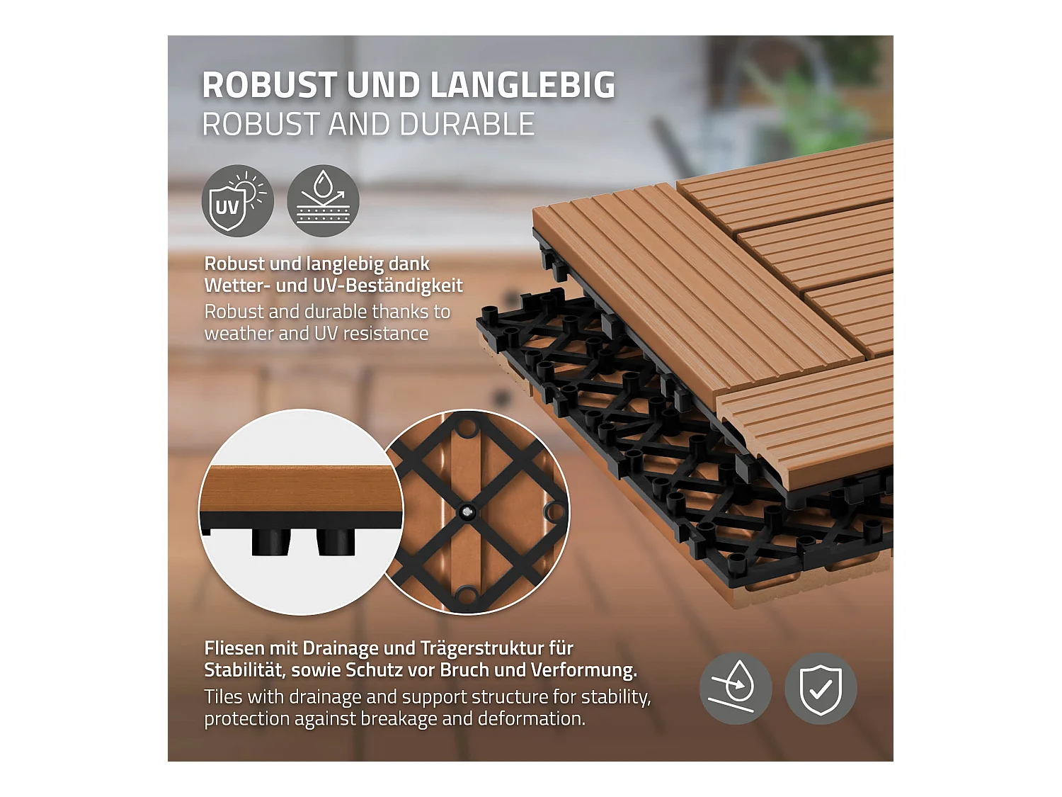 WPC carreaux de sol 30x30 cm 5m² mosaïque pour jardin piscine patio marron clair