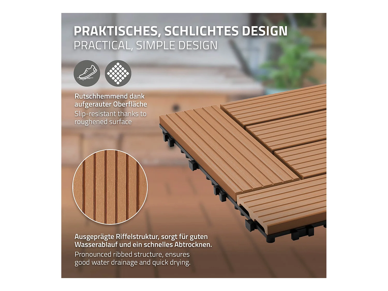 WPC carreaux de sol 30x30 cm 5m² mosaïque pour jardin piscine patio marron clair