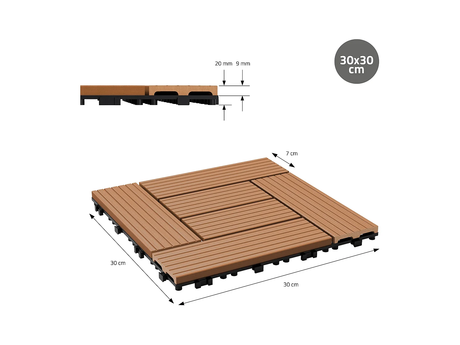 WPC carreaux de sol 30x30 cm 5m² mosaïque pour jardin piscine patio marron clair