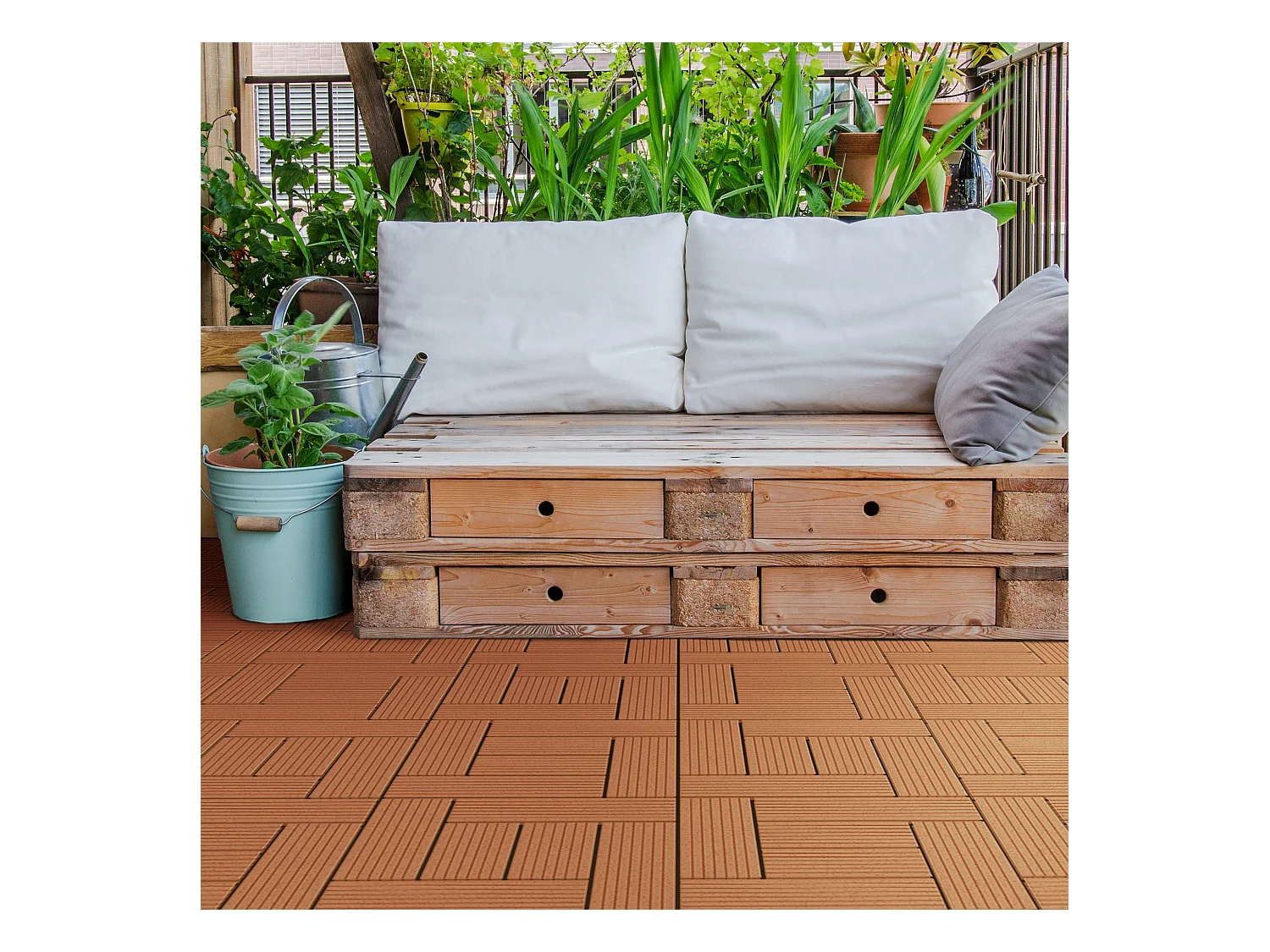 WPC carreaux de sol 30x30 cm 5m² mosaïque pour jardin piscine patio marron clair