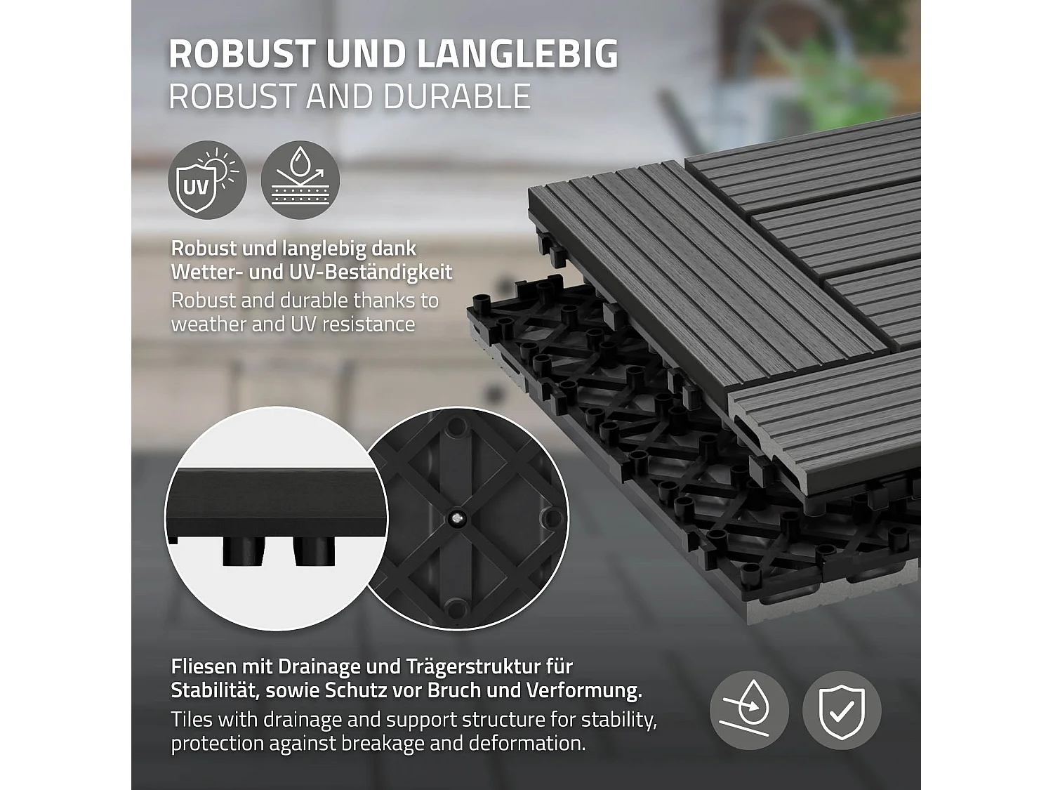 WPC carreaux de sol 30x30 cm 5 m² pour jardin piscine patio mosaïque anthracite