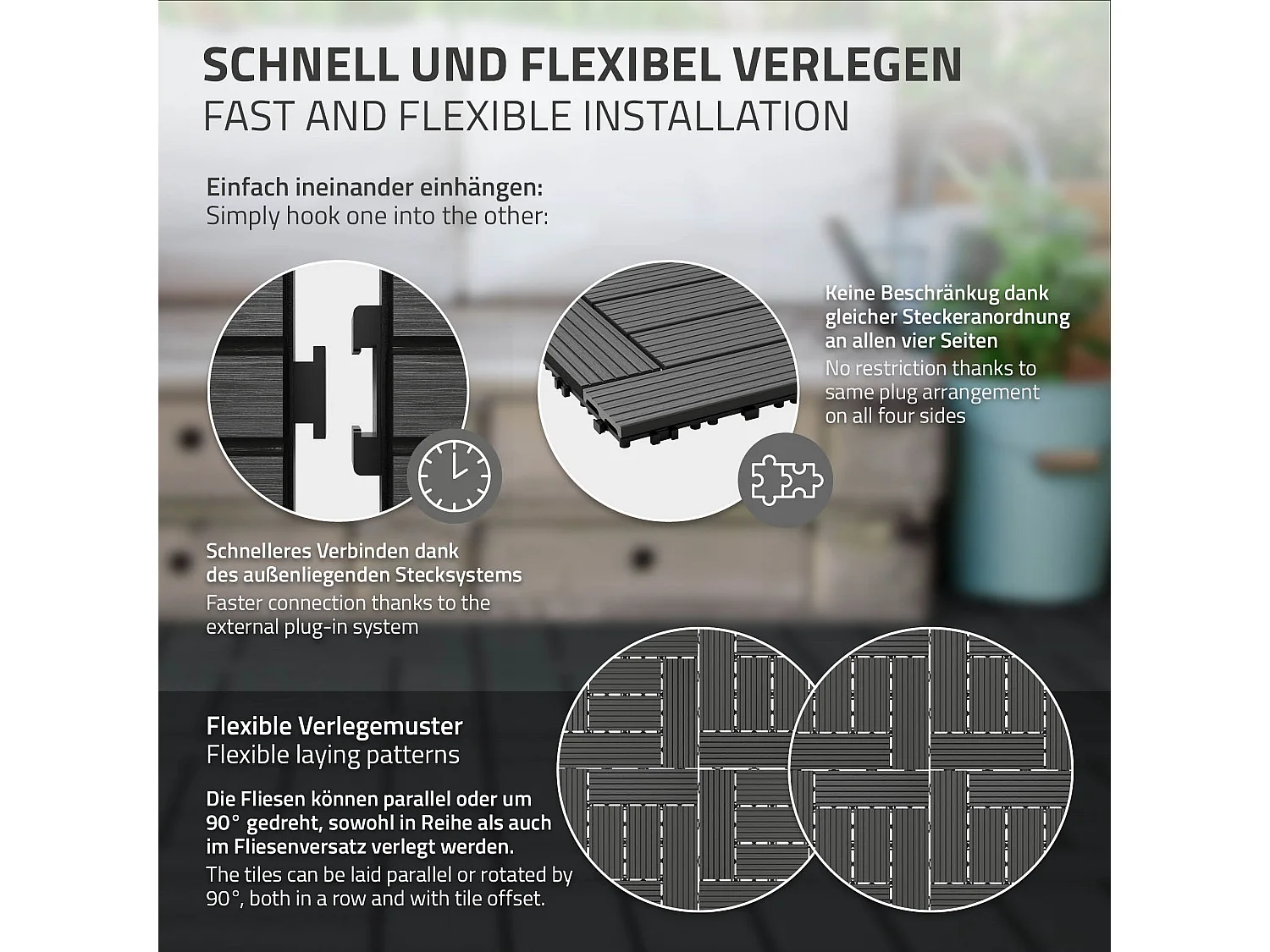 WPC carreaux de sol 30x30 cm 5 m² pour jardin piscine patio mosaïque anthracite