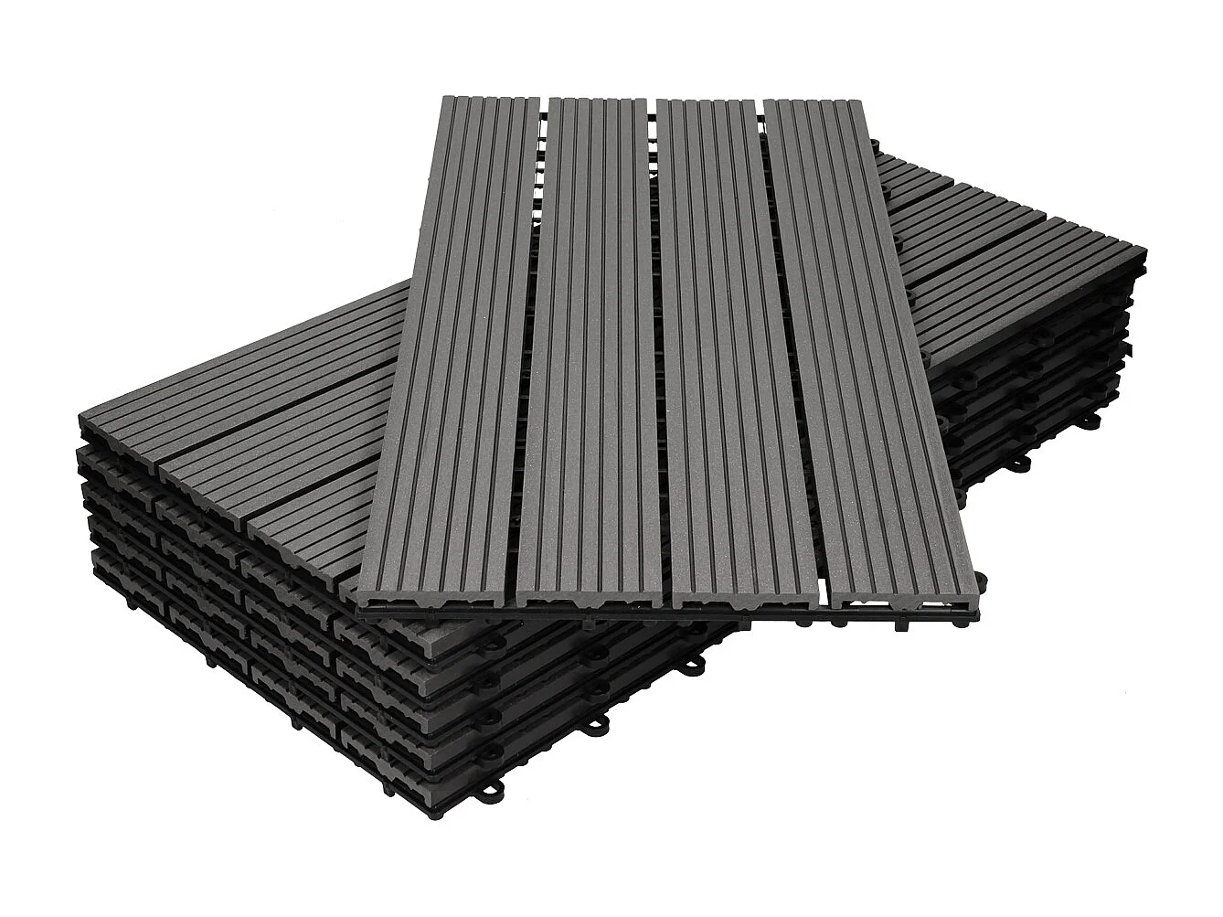 Dalles de terrasse WPC 60x30cm 12 pièces 2m² anthracite aspect de bois système à clic drainage antidérapant intérieur et extérieur revêtement de sol