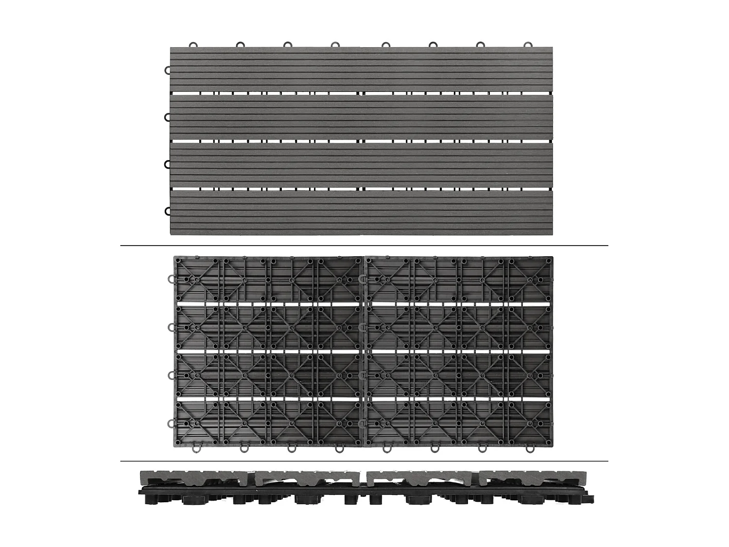 Dalles de terrasse WPC 60x30cm 12 pièces 2m² anthracite aspect de bois système à clic drainage antidérapant intérieur et extérieur revêtement de sol