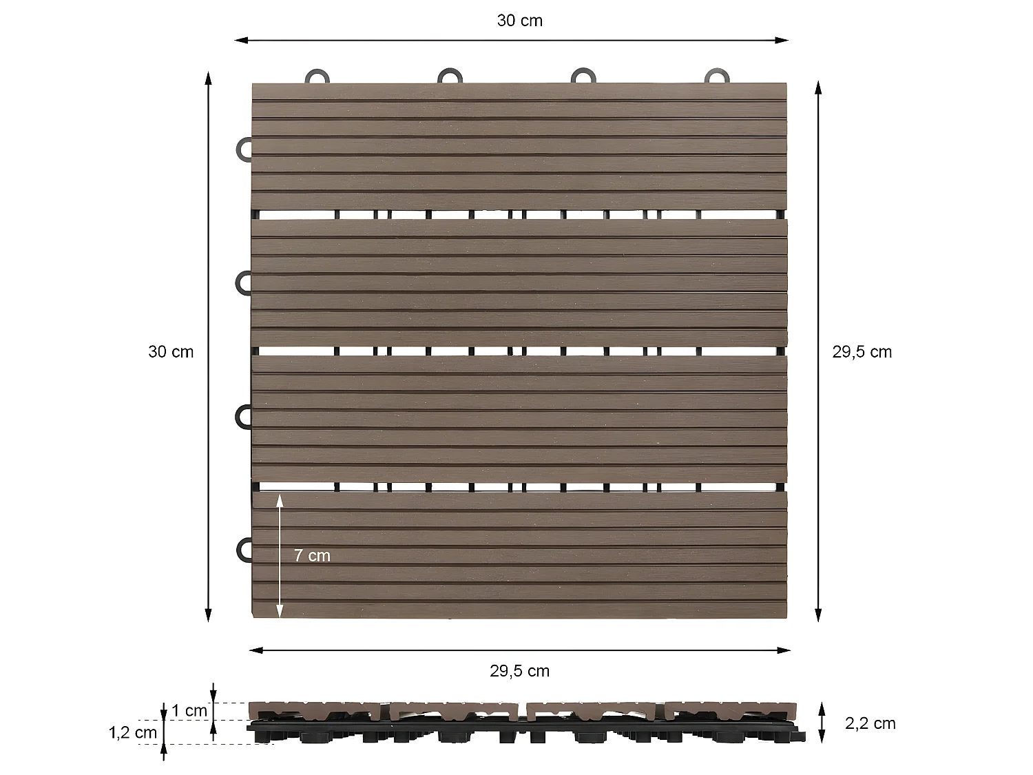 22x Piastrelle WPC per terrazza pavimento 30x30 cm giardino marrone scuro 2 m²