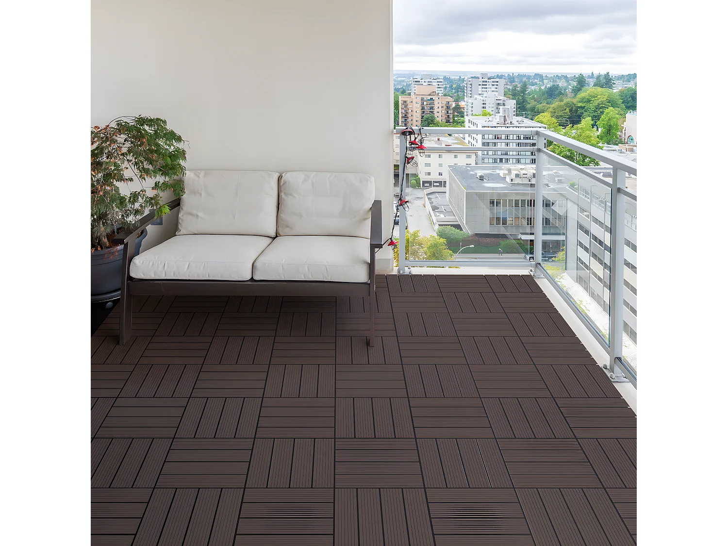 22x Piastrelle WPC per terrazza pavimento 30x30 cm giardino marrone scuro 2 m²