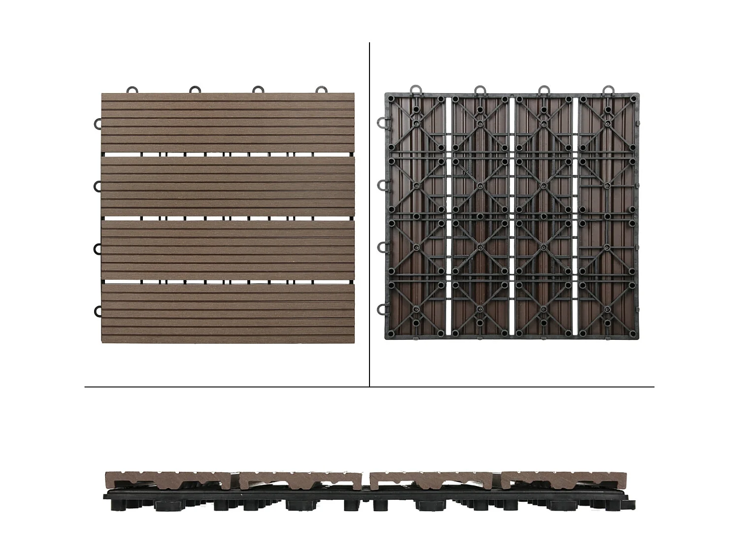 2m² Baldosas WPC azulejos 30x30 cm con sistema clic aspecto madera marrón oscuro