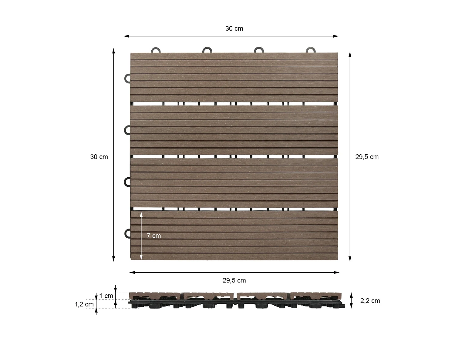 2m² Baldosas WPC azulejos 30x30 cm con sistema clic aspecto madera marrón oscuro